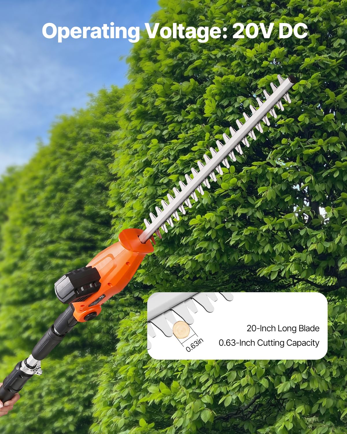 VEVOR Cortasetos Eléctrico, 1200 RPM Cortasetos de Pértiga Inalámbrico con Cuchilla de 510 mm, 5 Ángulos Ajustables, Batería de 20 V, Extensible de 1,9 m-2,4 m, para Ramas Altas para Jardinería
