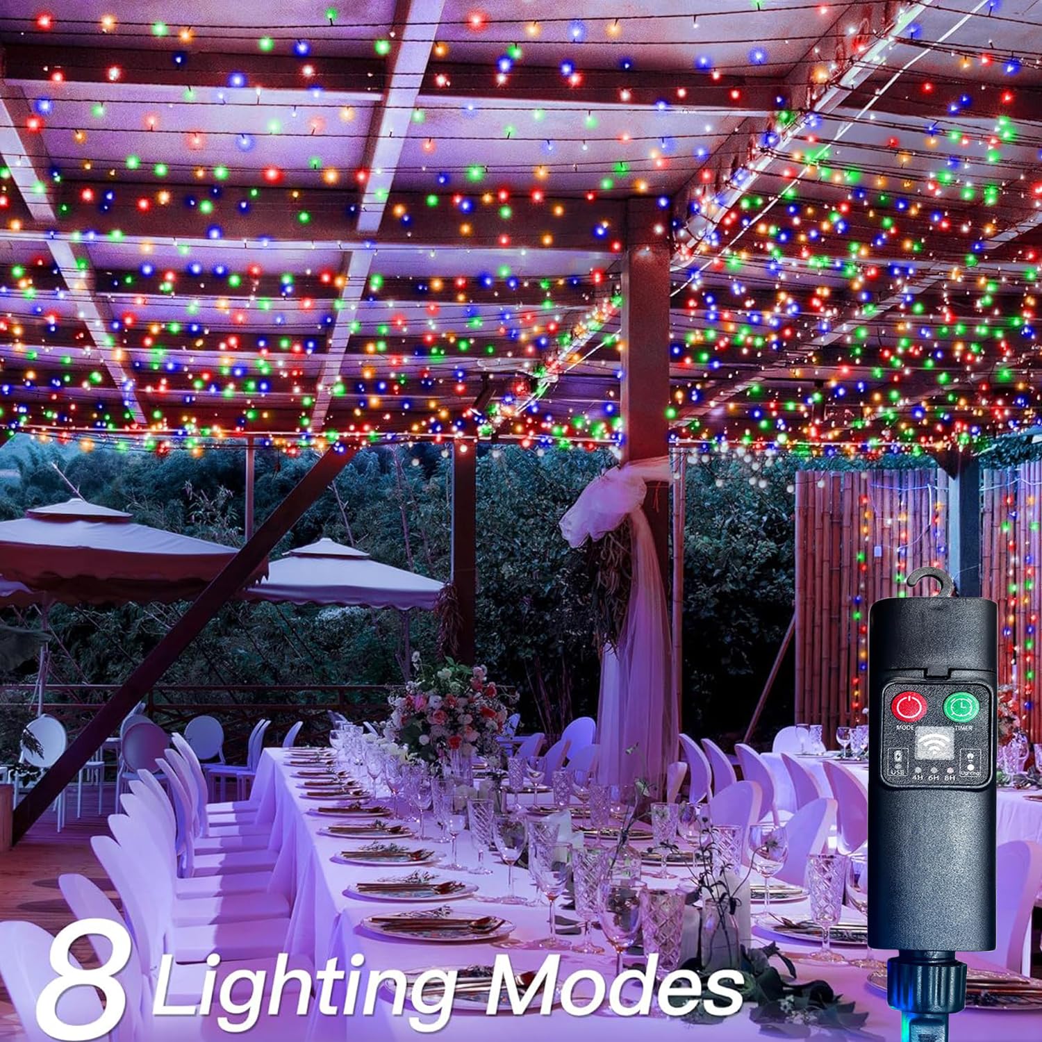 Cadena de luces LED recargable por USB, con mando a distancia, 8 modos, impermeable, funciona con pilas, alambre de cobre, luces de hadas para bodas (multicolor, 30 m, 300 LED)