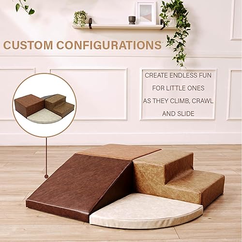 Miniatura 6 de FDP - Escalador de esquina rústico occidental para niños pequeños, piel sintética envejecida, estructura de juego activo para interiores para niños