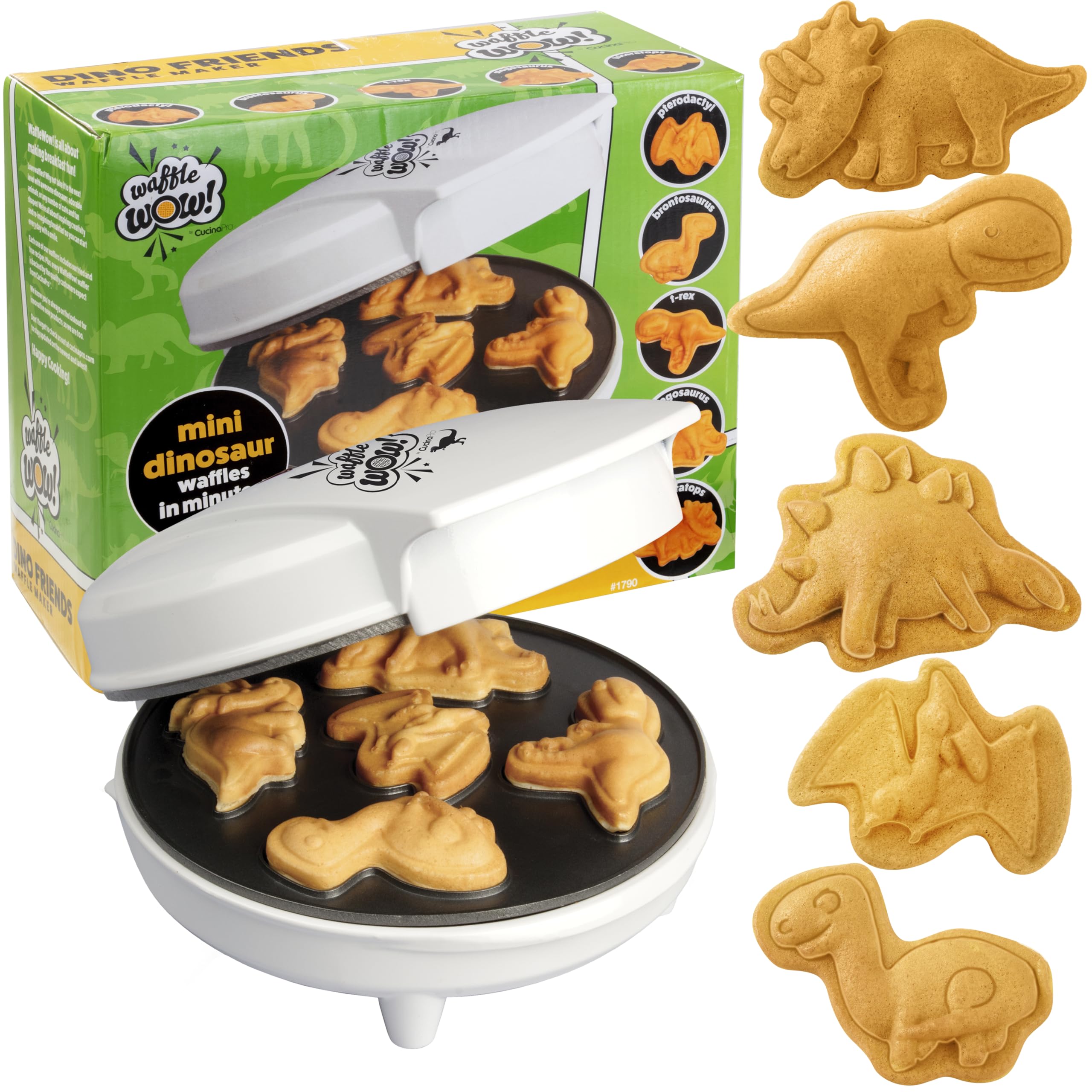 Dinosaur Mini Waffle Maker- Make Breakfast Fun and Cool for Kids and Adults with Novelty Pancakes- 5 Different Shaped Dinos in Minutes - Electric Non-Stick Waffler Iron