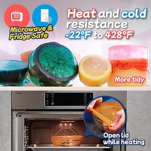 Miniatura 4 de DeliOne Tapas elásticas de silicona para almacenamiento de alimentos de cocina duraderas reutilizables  expandibles para tazas o recipientes