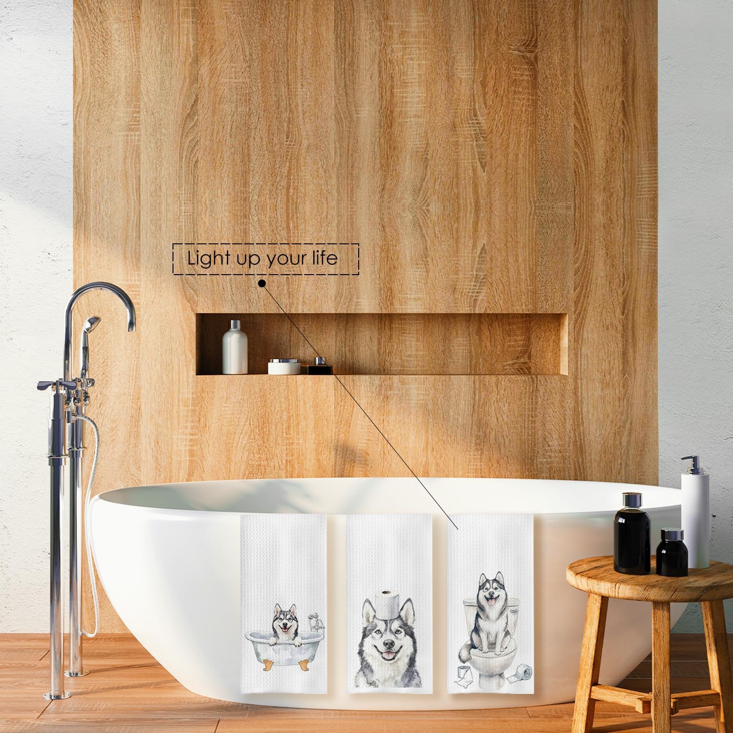 Funny Husky Bathroom Decor Hand Towels Set of 3, Husky Mom Gifts, Gifts for Husky Lovers, Kids Dog Bathroom Decor, 16x24 Inch - Image 3