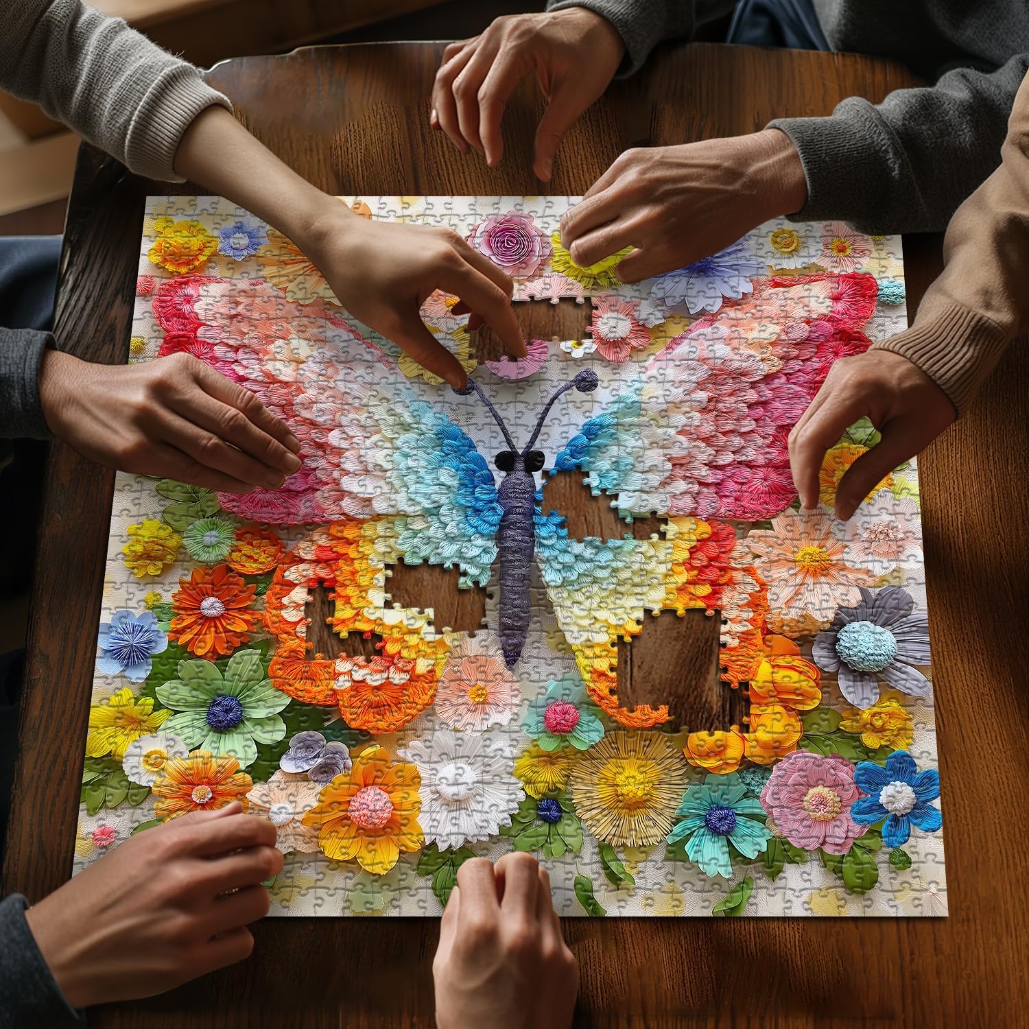 PICKFORU Butterfly Puzzles for Adults 1000 Pieces，Rainbow Butterfly Flower Puzzle Animal Paper Cut Art, Colorful Wings Jigsaw Puzzle Nature, Challenge for Adults