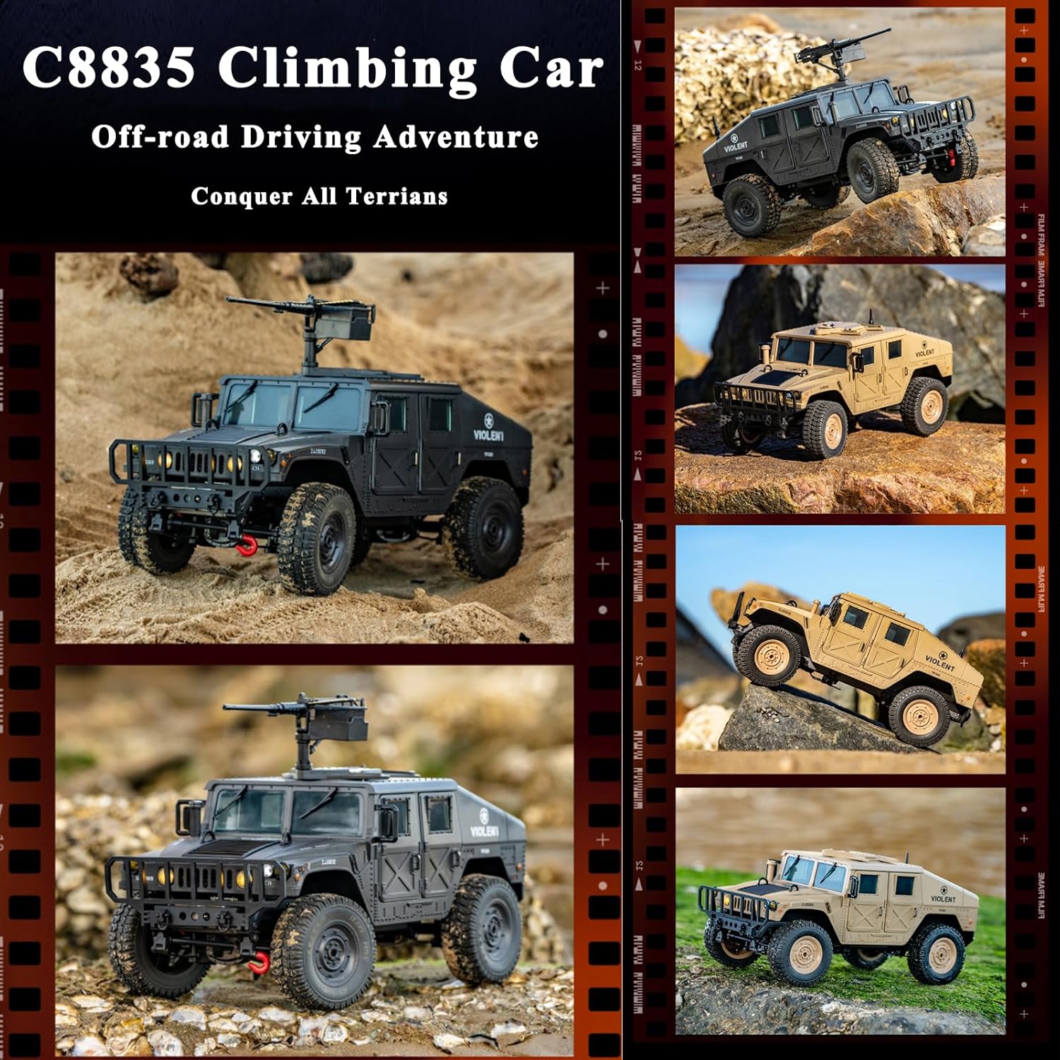 Skymaker H1 RC Crawler, 4WD Military Car with Cannon and Winch Accessory, RTR Off-Road Remote Control Cars for Adults Linkage Carlights and Steering Wheel (Olive Green)