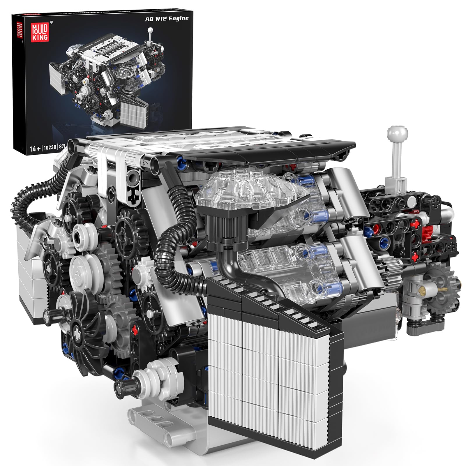 Mould King 10230 Technik W12 Engine Construction Kit, Clamping Blocks, Engine Car Engine Building Blocks, Includes Battery Box, Gift for Adults (871 Pieces)