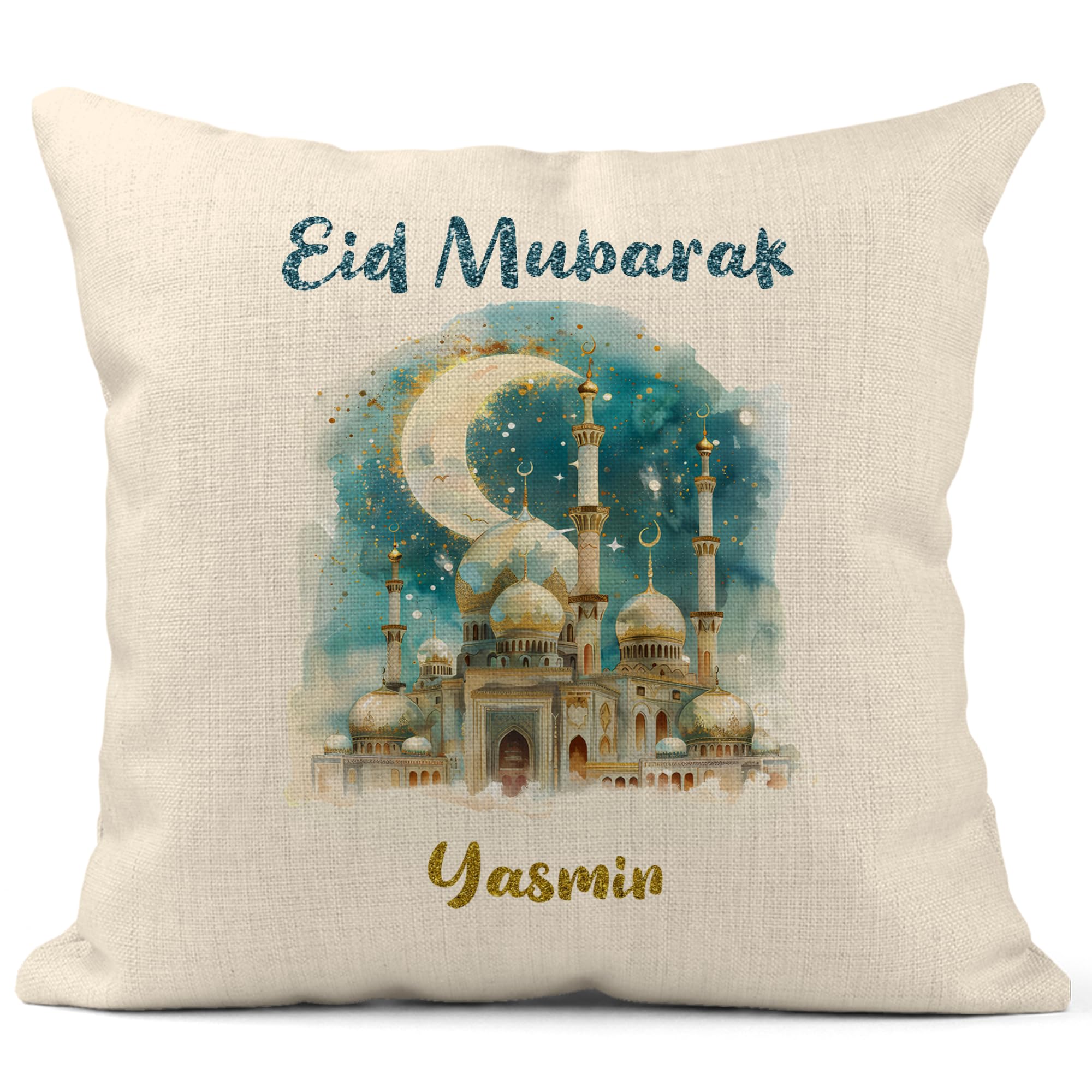 Print Maniacs Sky Eid Mubarak Personalised Cushion – Personalised Islamic Home Decor Pillow Case – Muslim Gift For Eid Al-Fitr Eid Al-Adha – Decorative Throw Cushion For Living Room Bedroom