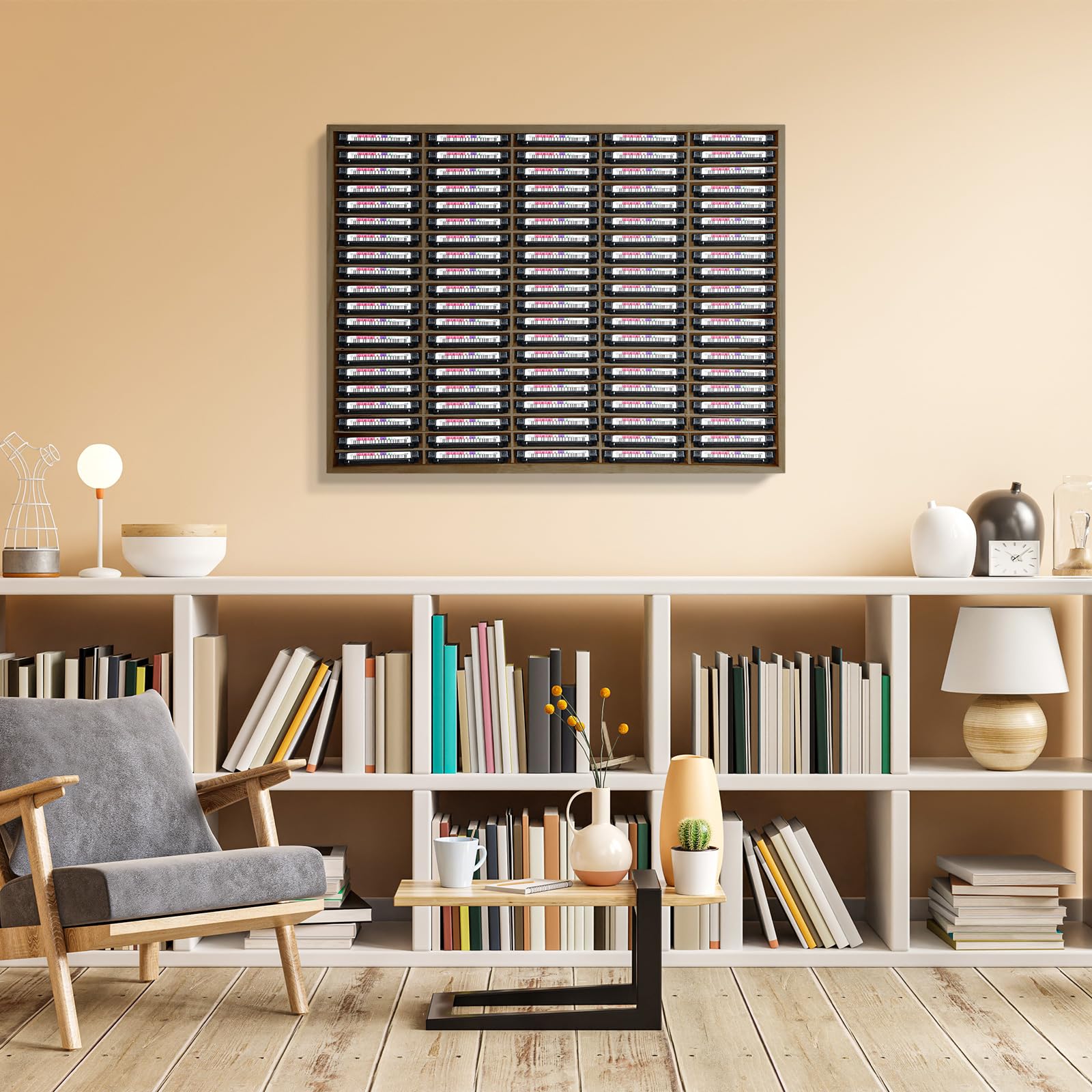 Marsui 100 slot per cassette in legno per nastri audio, organizer per cassette per accessori audio da collezione (marrone)