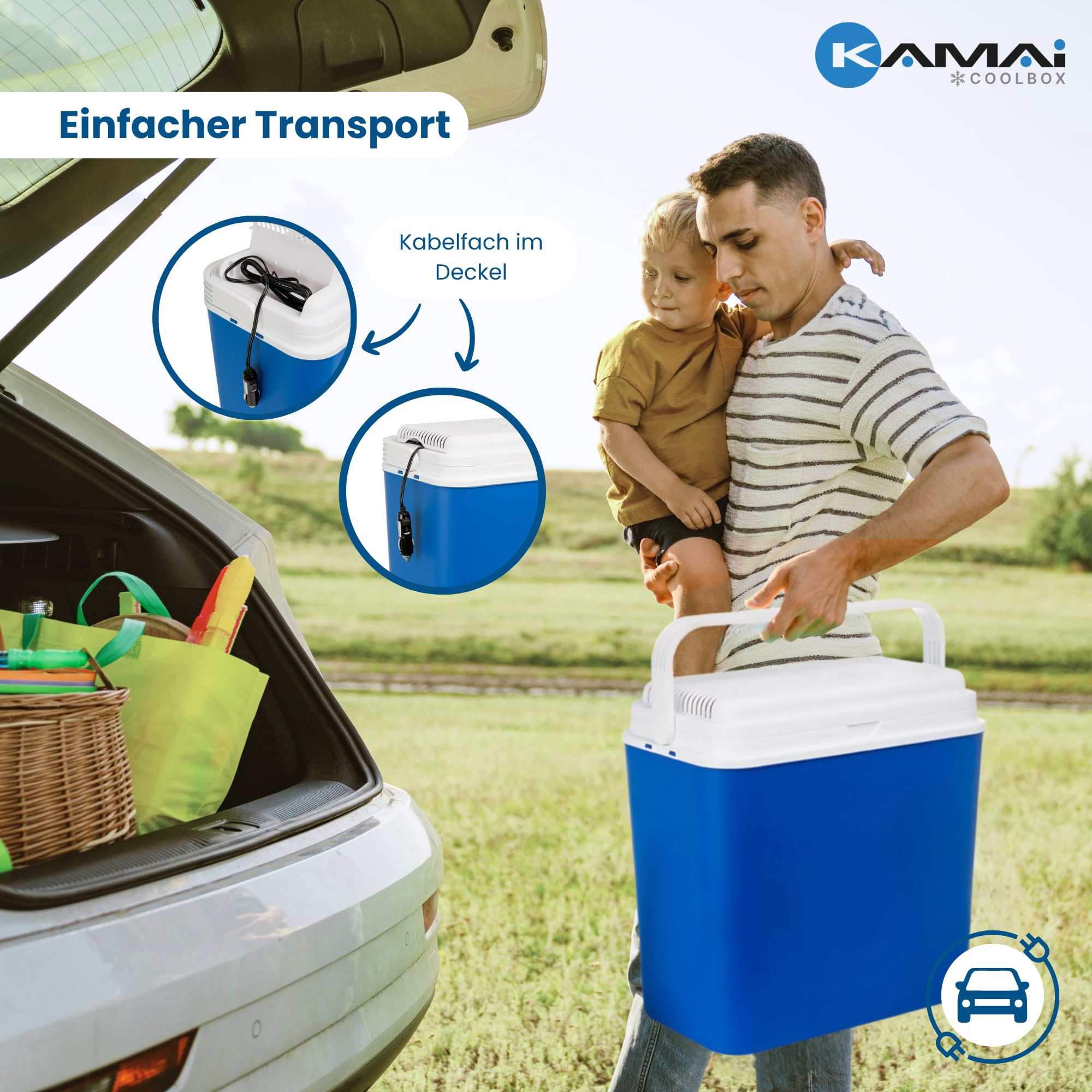 Frigo elettrico da 30 l, 12 V, per auto, campeggio e viaggi, portatile, con coperchio, per bevande e alimenti Kamai Coolbox
