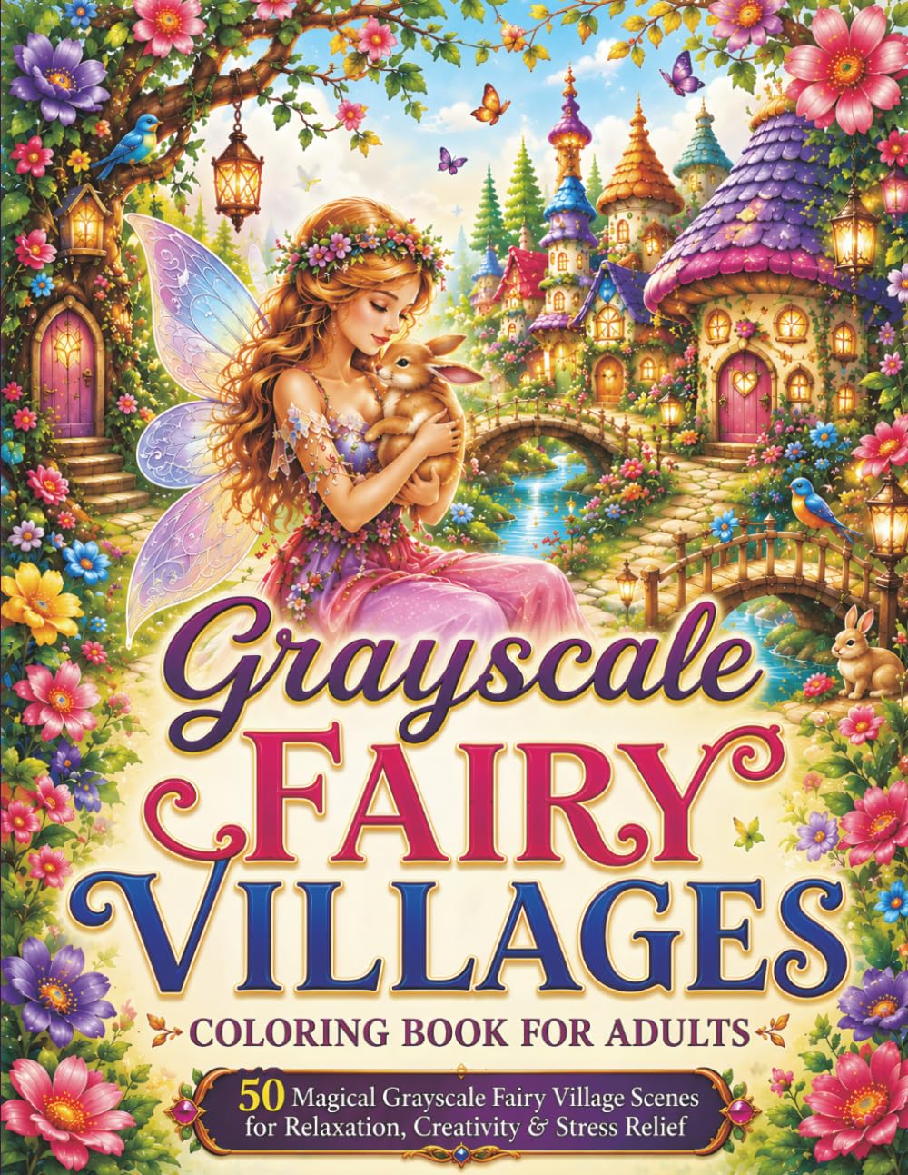 Grayscale Fairy Villages Coloring Book for Adults: 50 Magical Grayscale Fairy Village Scenes for Relaxation, Creativity & Stress Relief (BrightNova Grayscale Coloring Books)