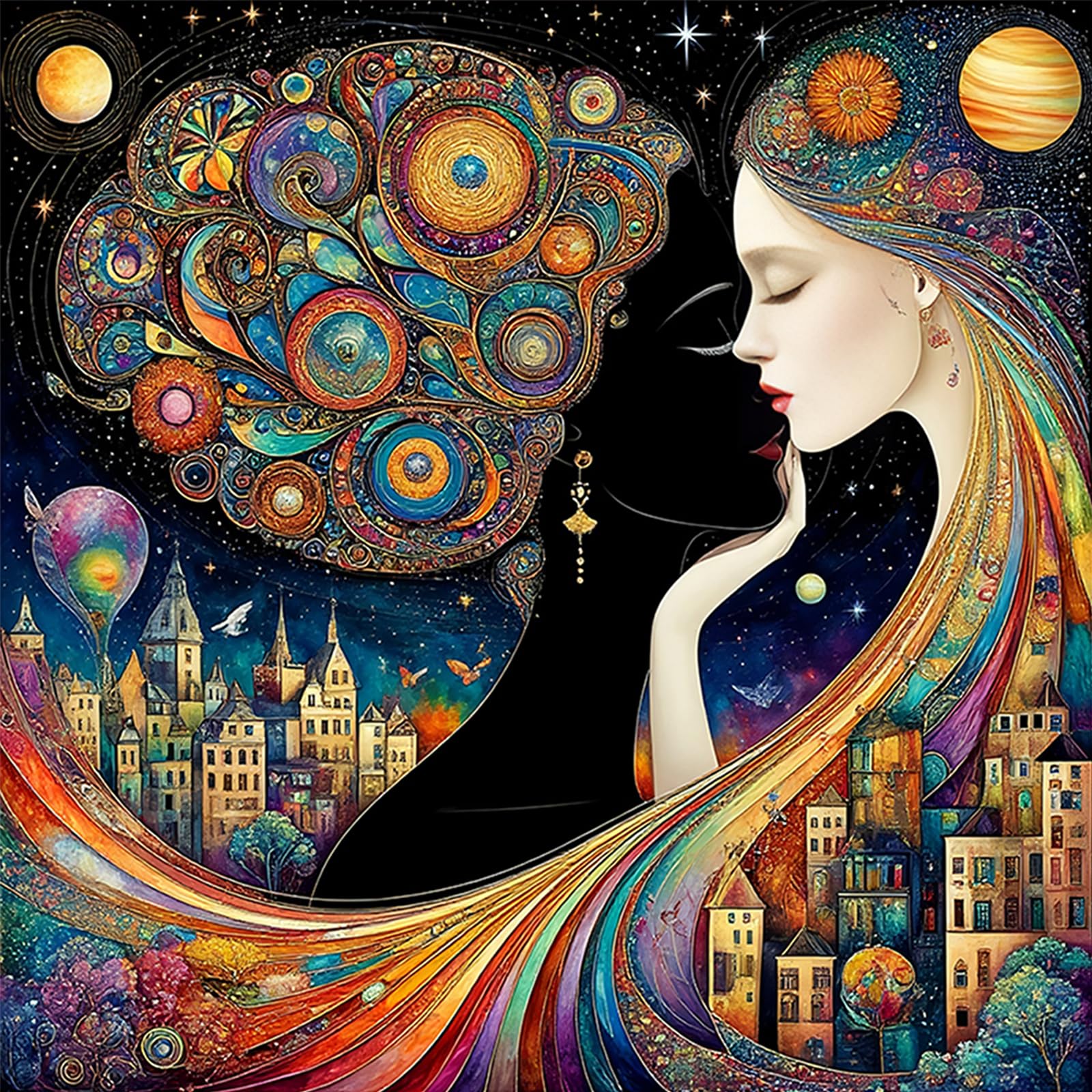 POETRYDRAW Dreamy Beauty-A Full DIY 5D Round Drill Diamond Art Painting Kits for Adults/Beginners Gift Idea Home Wall Decor Diamond Art Paintings Picture Arts Craft 40x40cm (Beauty)