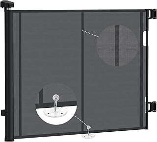 HOMGEN Upgrade Retractable Stair Baby Gates 140cm/55Inch with Fiberglass Strips & Rings Long Mesh Baby Gate Extendable Stair Gate 86cm/34Inch Tall Retractable Dog Gate PVC Tear-Resistant Pet Gate