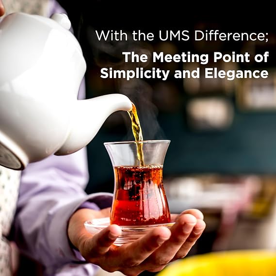 ums Turkish Tea Glass Set - Slim Waist Design and Thick Sole Prevent the Tea From Getting Cold, 6 Saucers 6 Glasses, Coffee Glasses, Useful Tea Set, Set of 12