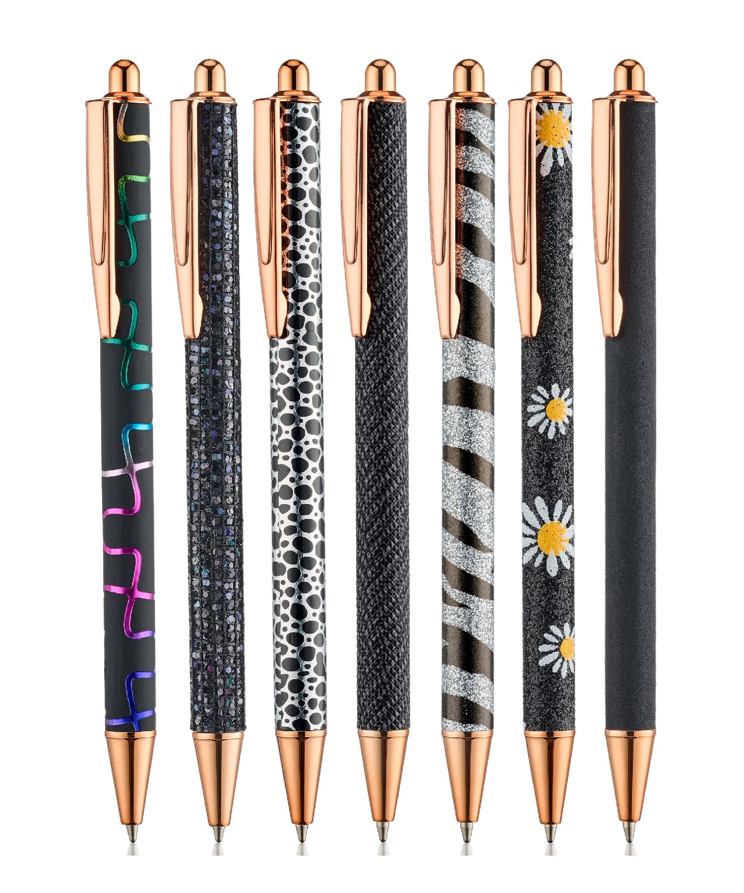Mr. Pen- Fancy Pens for Women, 7 Pack, Black Ink Ballpoint, 10 Refills, 1.0mm, Glitter Cute Pens for Journaling, Sparkly Fancy Pen for Writing, Women