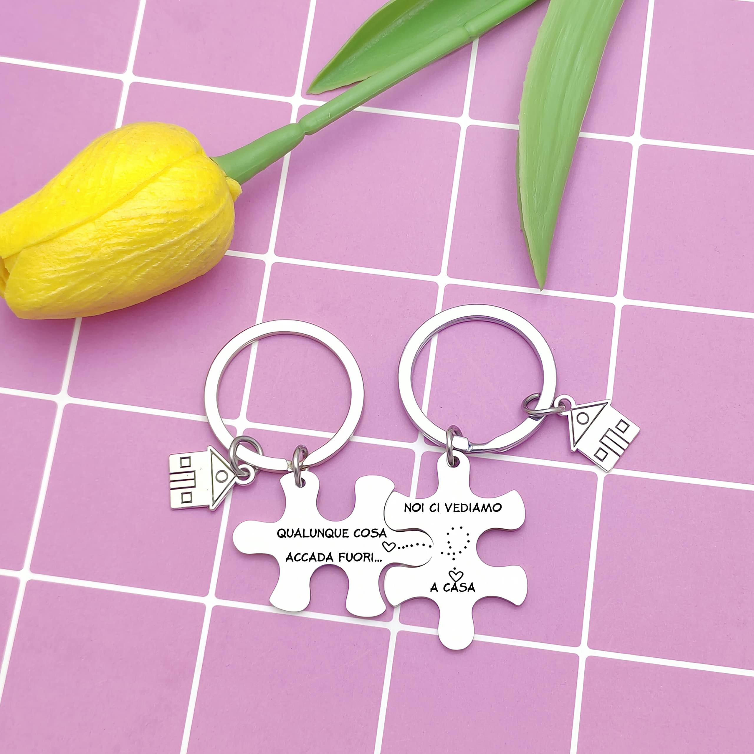 JRZDFXS Unisex Portachiavi Ci vediamo a Casa per Coppia in Acciaio Inox Ciondolo Casa Casetta Carina Chiavi regalo di inaugurazione della casa per moglie marito