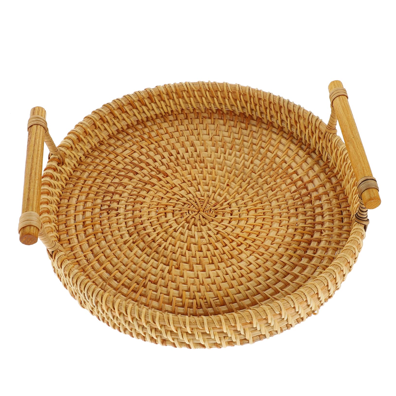 BEBEMOKO Woven Fruit Basket with Handle Elegant Rattan Snack Tray for Kitchen Storage for Bread Fruits and for Romantic Outings Weddings and Birthdays