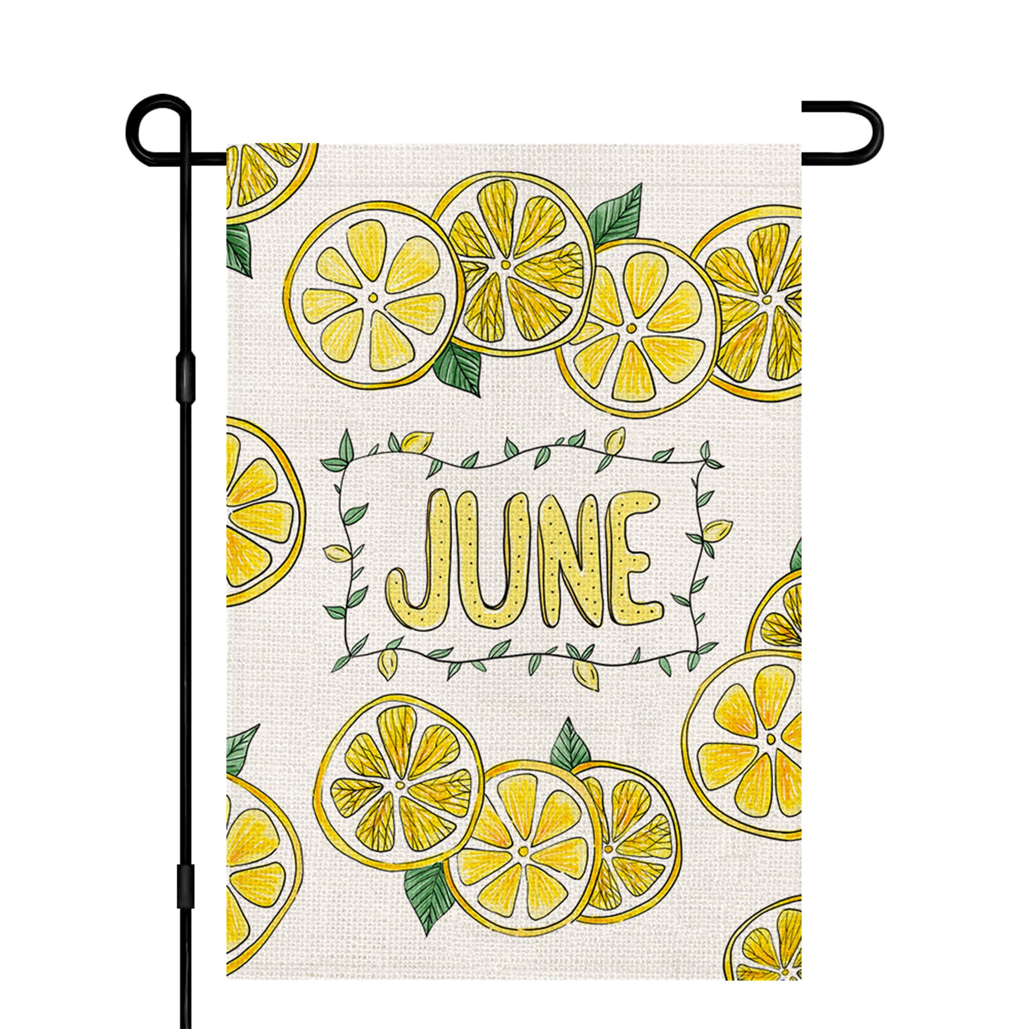 Summer Lemon Garden Flag Burlap 12x18 Inch Vertical Double Sided, Holiday Farmhouse June Sign Small Flags Yard Outdoor Decor DF487