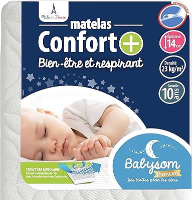 Babysom - Materasso Lettino Bambino Comfort+ | Per Neonato - 60 x 120 cm - Altezza 14cm - Sfoderabile - Antisoffoco e Traspirante - Garanzia 10 anni