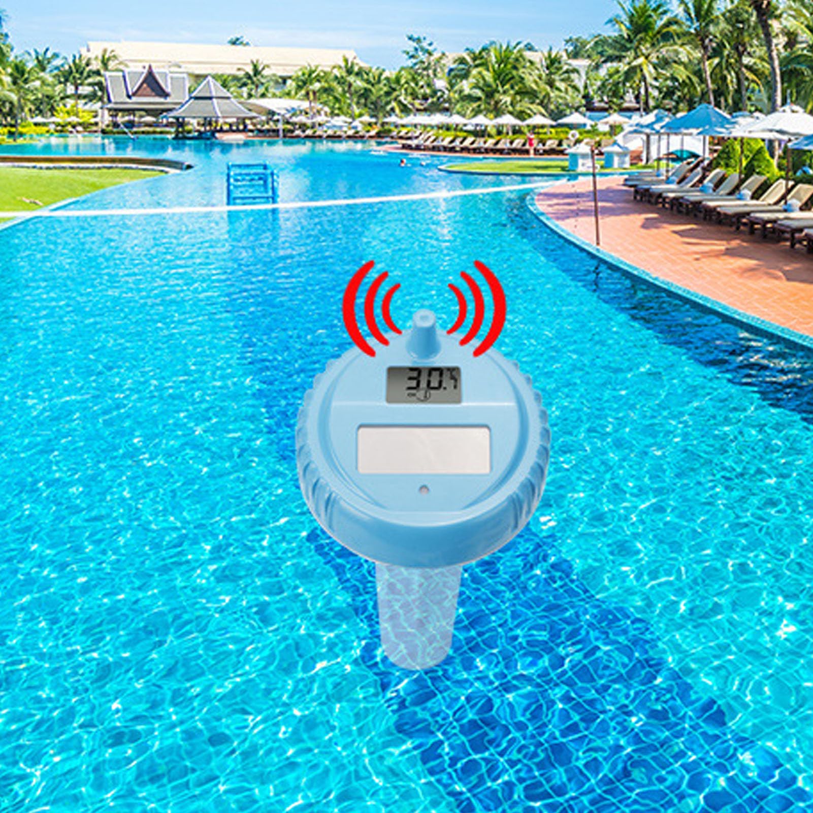 Chrees Termómetro Digital Flotante Inalámbrico para Piscina con Flotador ABS Impermeable IP68 y Monitoreo en Tiempo Real para Piscina, Spa, Estanque, Acuario y Baño