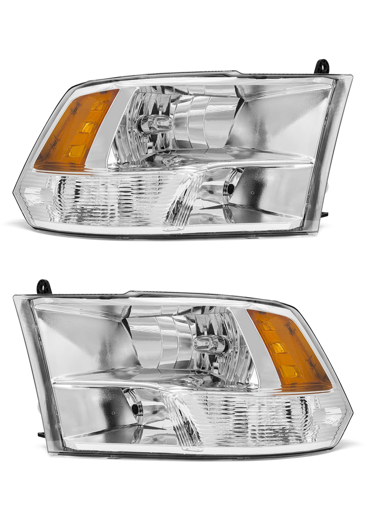 for ram 1500 headlights assembly 2009-2018 dodge | dodge ram 2500/3500 headlights 2010-2018 chrome housing amber reflector dual light style headlamp replacement pair (w/o bulbs)