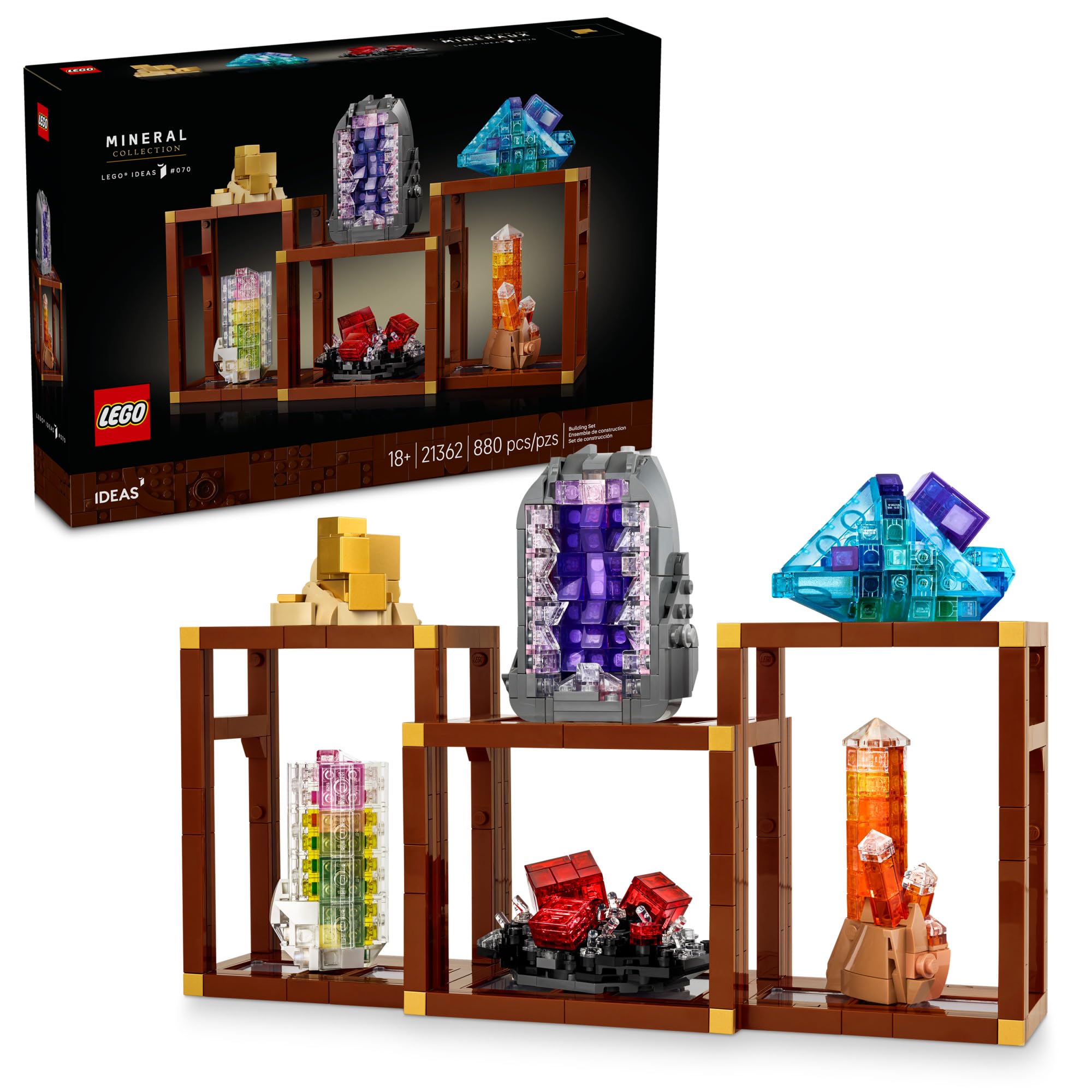 LEGO Ideas Mineral Collection Building Set for Adults, Ages 18+ - Bedroom or Office Decor with 3 Display Shelves - Unique Gift Idea for Men & Women - 21362