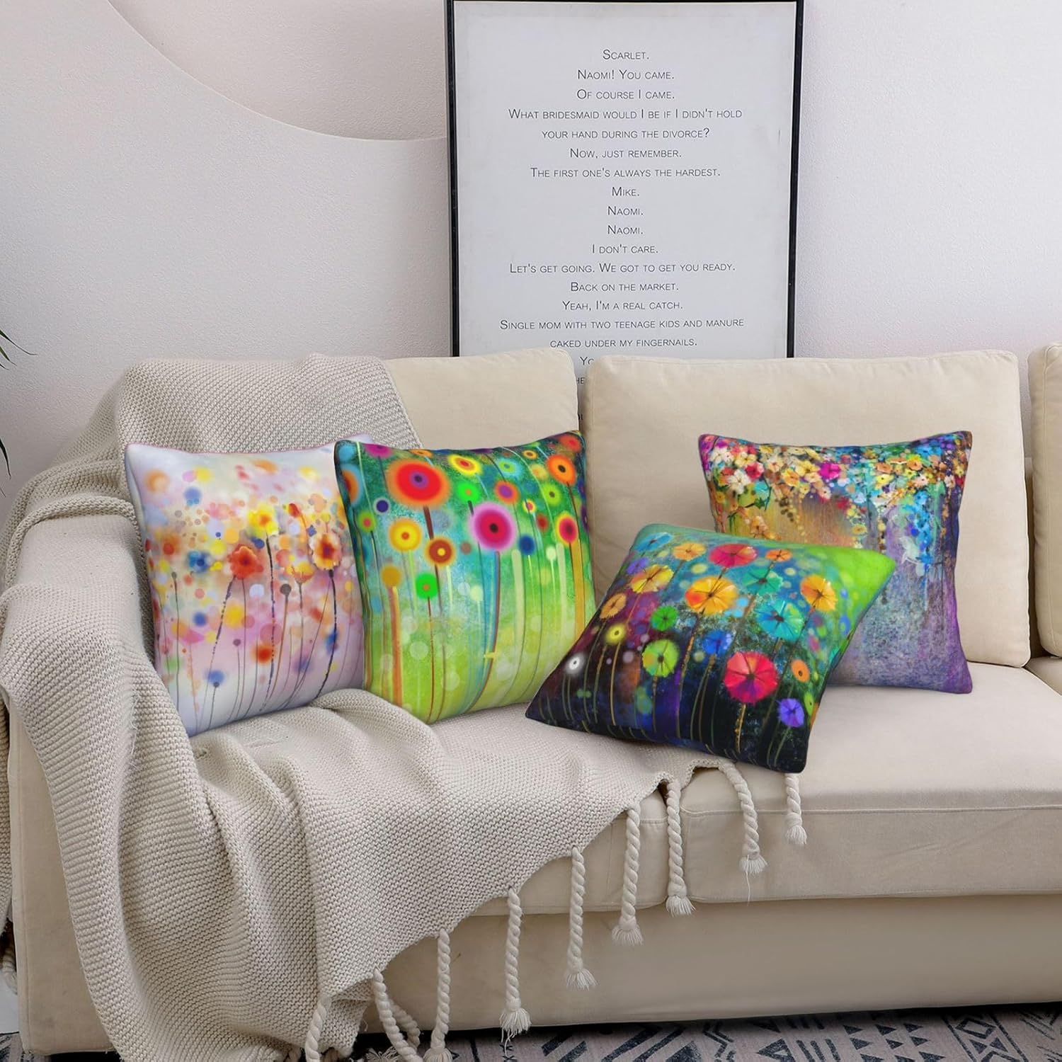 Abstract Floral Pillow Covers 18x18 Set of 4 Colorful Bright Spring Summer Natural Throw Pillow Case Cushion Case Wild Flowers Pillowcases for Room Decoration Farmhouse Couch - Image 3