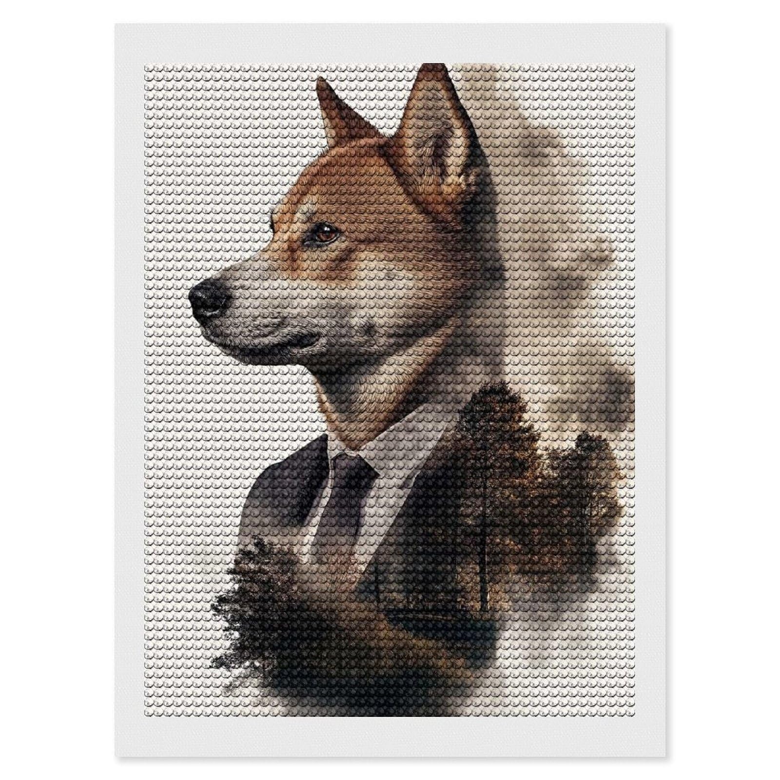 Junmoney Dog in Suit with Forest Background Crystal Diamond Art Kit 12"x16", Modern Decor, Boho Decor, Wall Art Gift, Decorative Artwork, Creative Hobby
