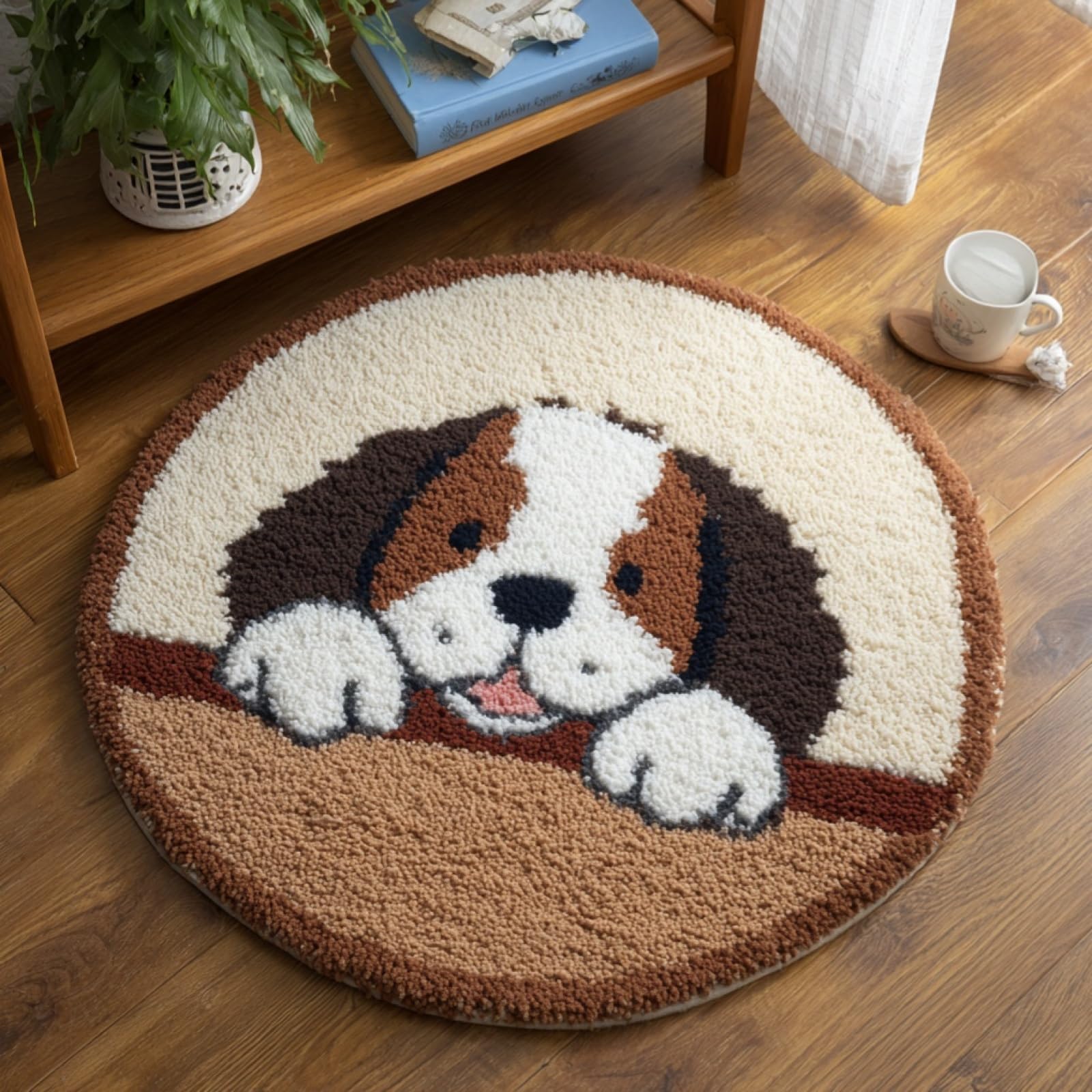 WallustrioaW DIY Latch Hook Rug Kits for Beginners Adults,Saint Bernard,Latch Hook Rug Kits Carpet Making Crafts DIY Craft Gifts,50x50cm