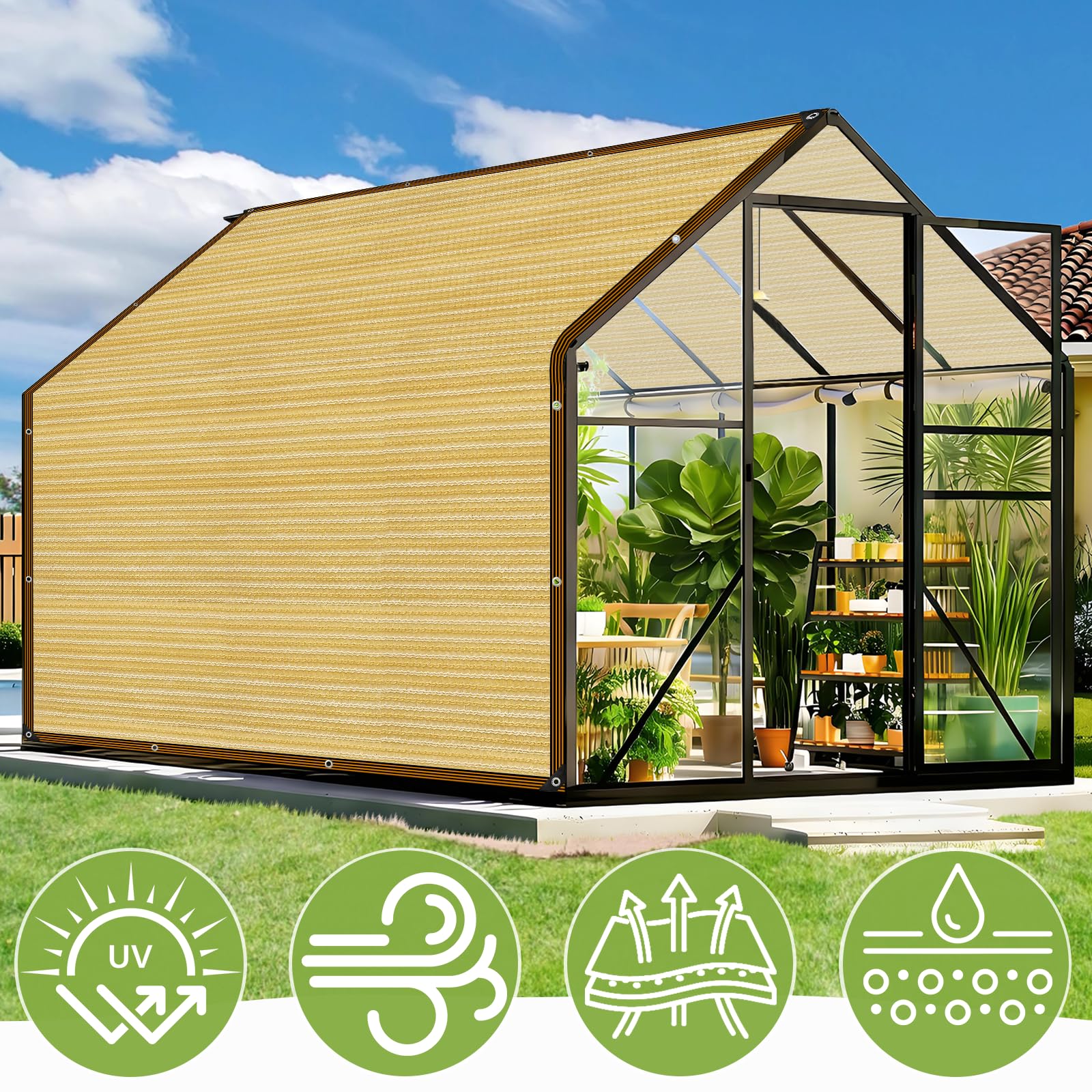 Rete ombreggiante da 1 x 3 m con fori, adatta per serre, gazebo, giardini, serre, polli, esterni, beige
