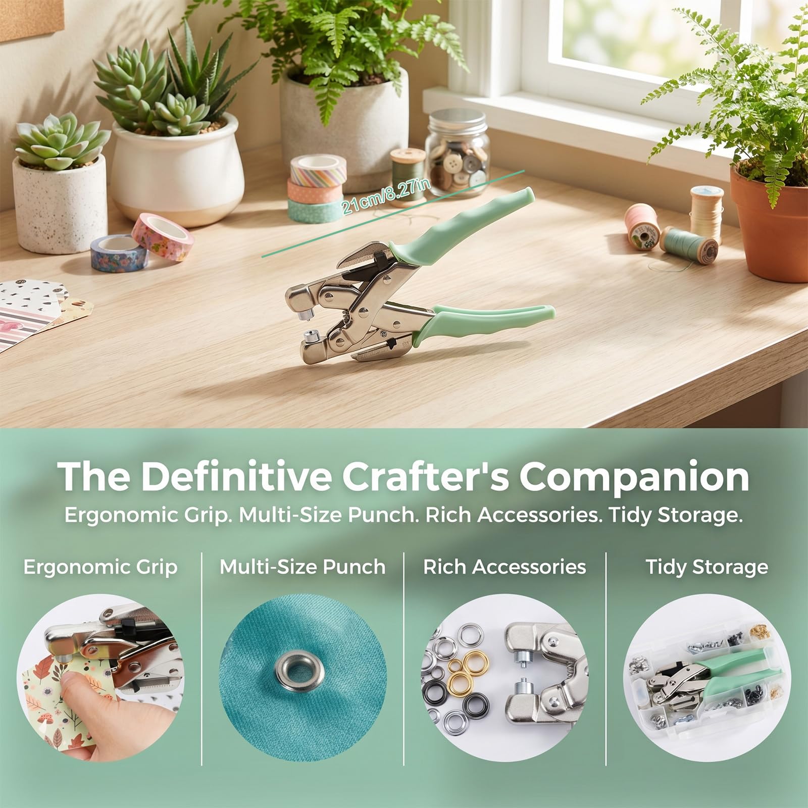 Kit Pince à Œillets 160pcs,Outils Perforation 3/16 & 1/8 Pouces | Pince A Oeillets pour Bâches Cuir Tissu,Rivets Métal avec Boîte de Rangement, DIY Réparation Ceinture Sac Chaussure,Vert