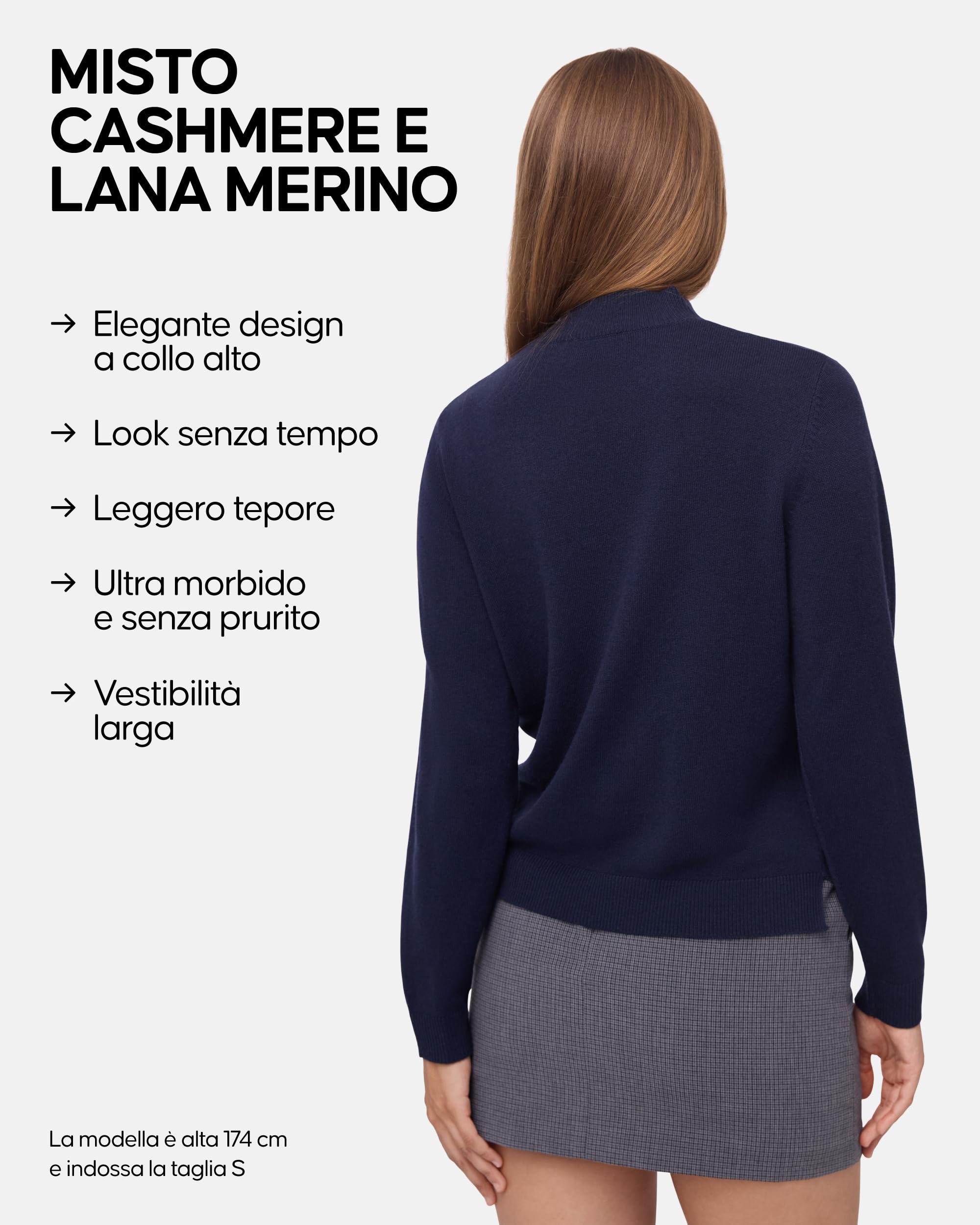 DANISH ENDURANCE Maglia Donna Maniche Lunghe, Maglione a Collo Alto Lana Merino e Cashmere, Dolcevita, Morbido e Traspirante