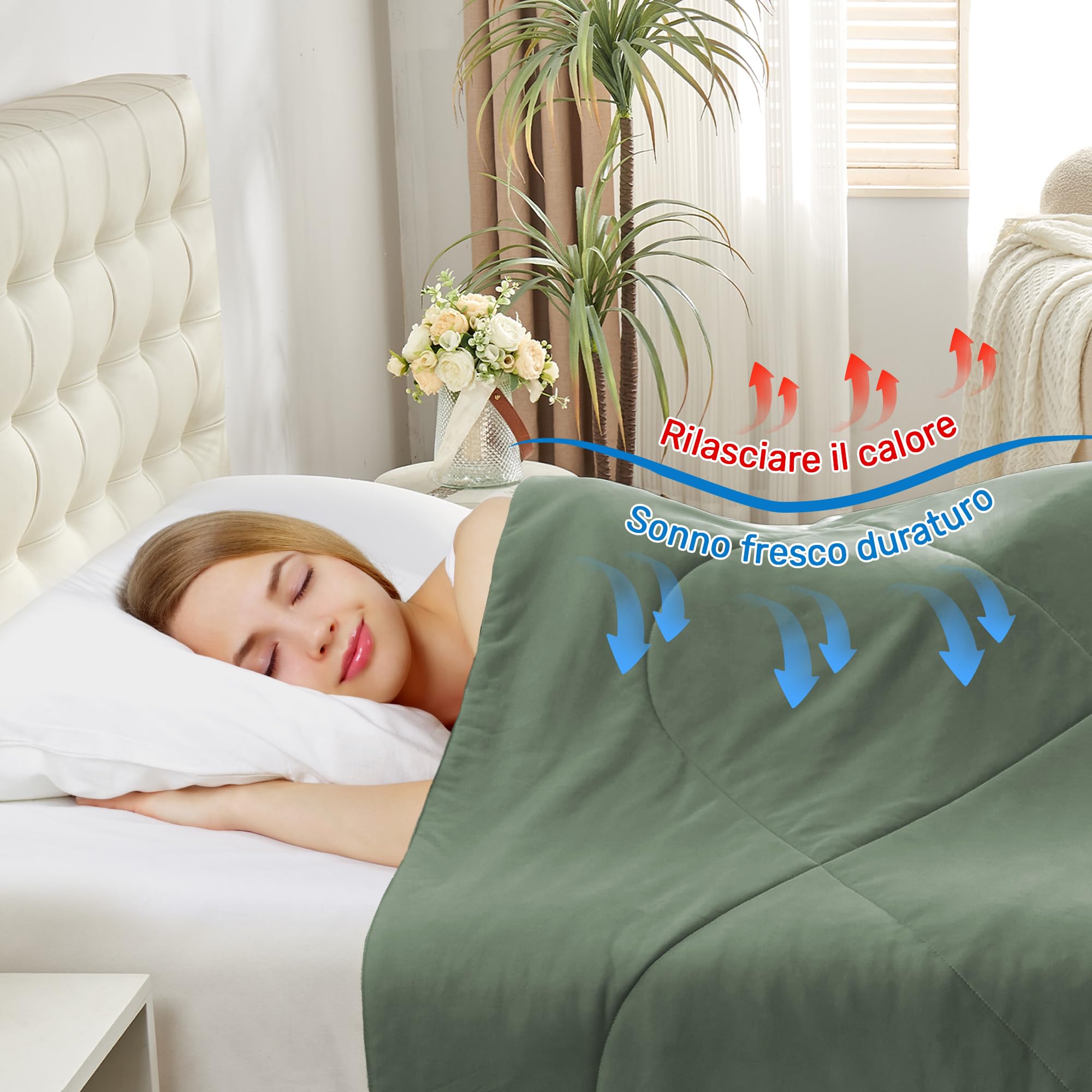 UNIKOME Kühldecke 200x200cm, Doppelseitige Sommerdecke Für Sommer, Leichte Kühlende Bettdecke Für Menschen, Kühldecken Zum Schlafen Cooling Blanket Waschbar, Öeko-Tex (Grün)