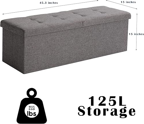 Miniatura 3 de CUYOCA Banco otomano de almacenamiento de 45.3 pulgadas, asiento plegable, reposapiés, banco de zapatos, almacenamiento en el extremo de la cama con