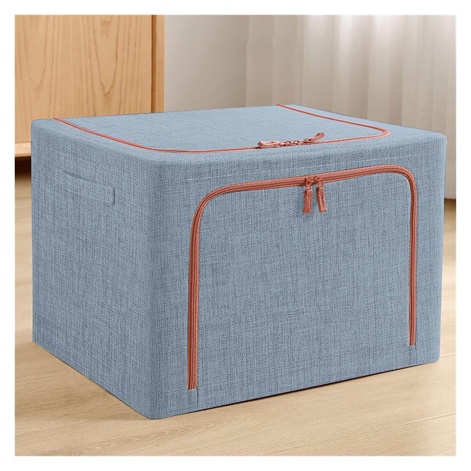 YWMEAC Stackable Closet Storage Boxes Organizing, Double Door Fabric Storage Boxes Organiser with Zippe/Blue/55L