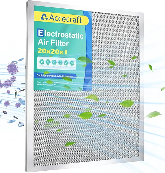 Accecraft 20x20x1 Electrostatic Air Filter, Washable & Reusable Aluminum AC/HVAC Furnace Filter, MERV 8, Lasts a Lifetime, Healthier Home or Office(Actual Size: 19.75"x19.75"x0.86")