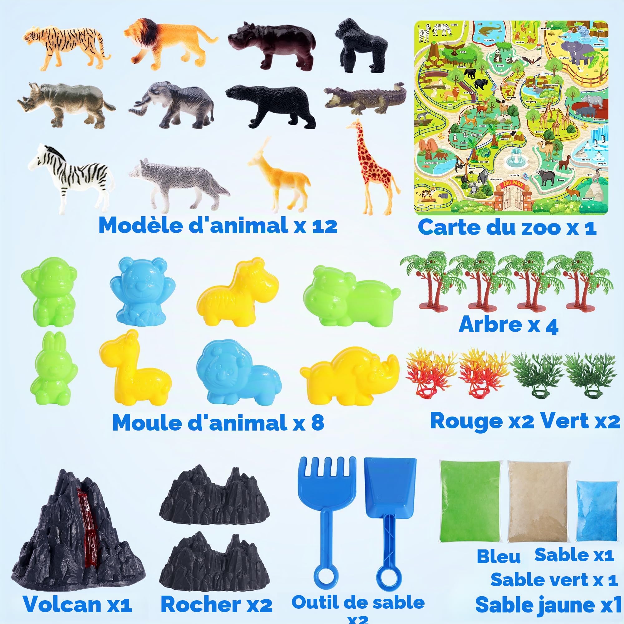 Billeeit Coffret de bac sensoriel animalier avec sable magique