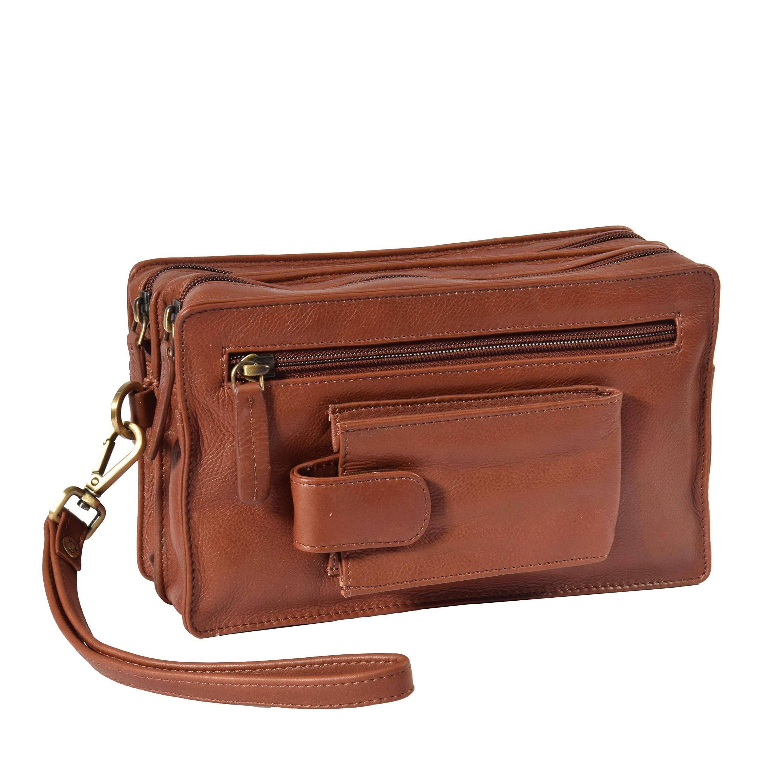 DR378 - Custodia da polso in vera pelle, colore: Marrone, Marrone, Medium
