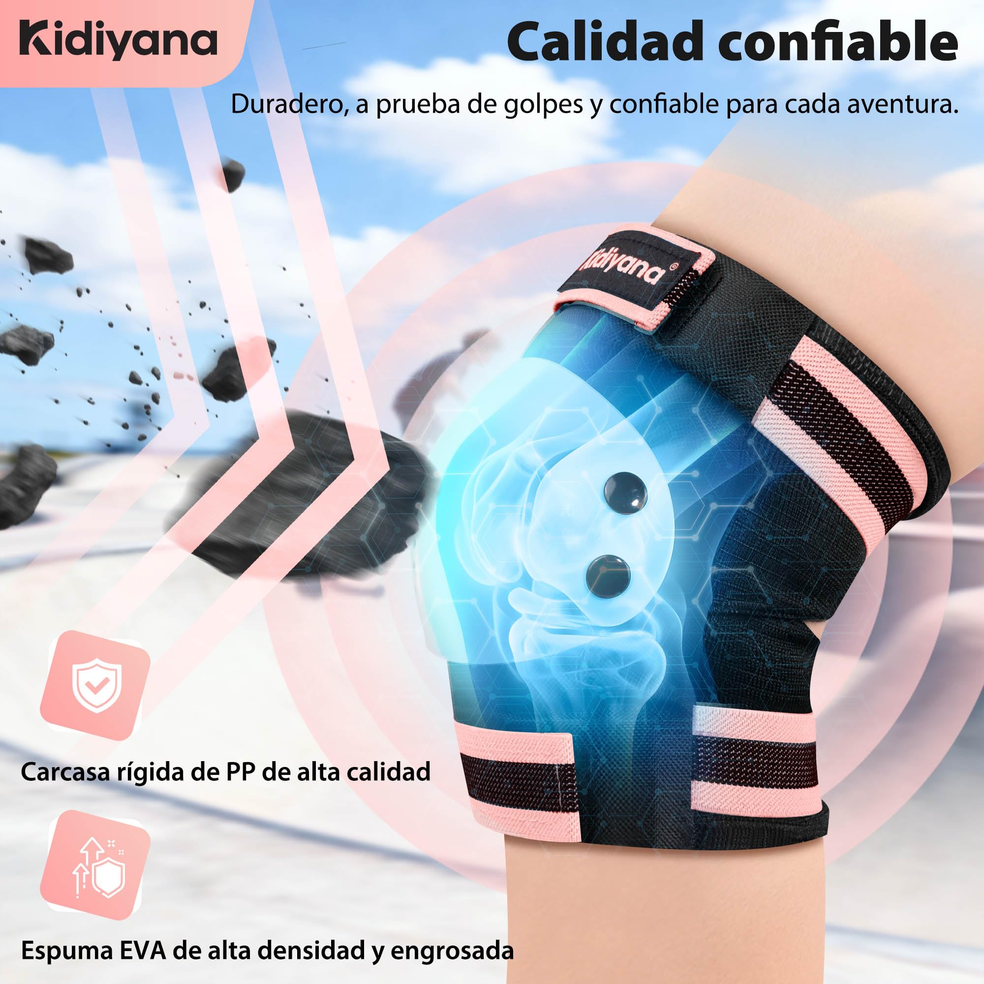Kids Protector Set, Rodilleras, Coderas y muñequeras, Equipo de protección para patinetes, Patines en línea, monopatines y Bicicletas, Transpirable, Ligero, S (2-6 años) & M (6-14 años)