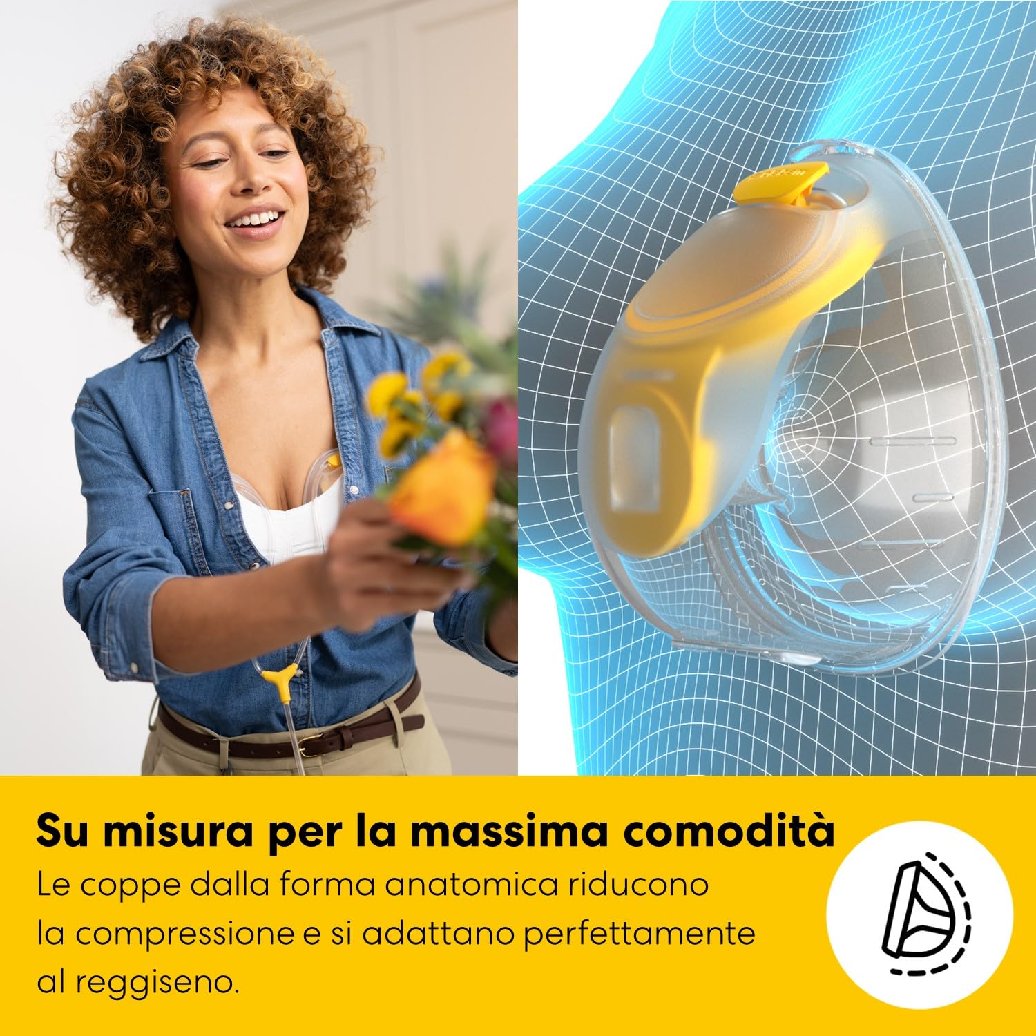 Medela Freestyle Mini Hands-Free elettrico doppio con coppe Hands-Free e batteria ricaricabile.