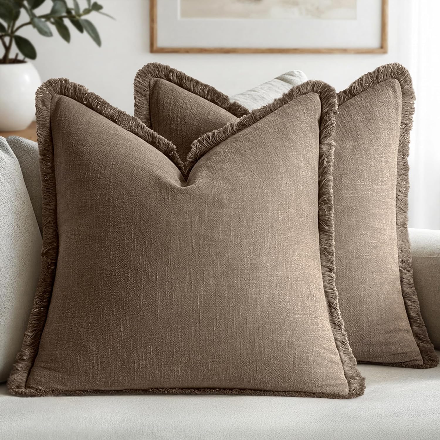 MIULEE Linen Decorative Fall Euro Throw Pillow Covers Cocoa Brown 28x28
