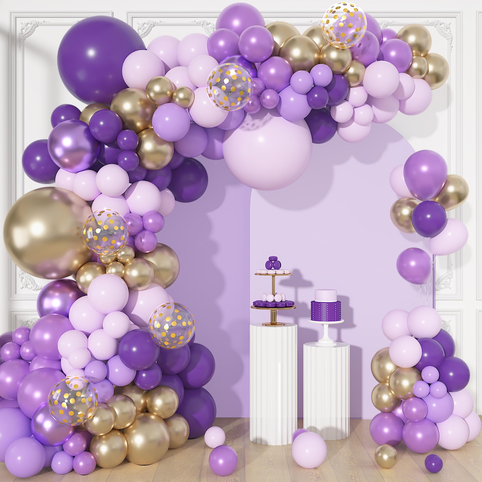 156Pcs Purple Balloon Garland Arch Kit, Butterfly Dark Purple Gold Lavender Metallic Light Pastel lilac Confetti Balloons for Girl Princess Butterfly Birthday Baby Shower Wedding Party Decorations