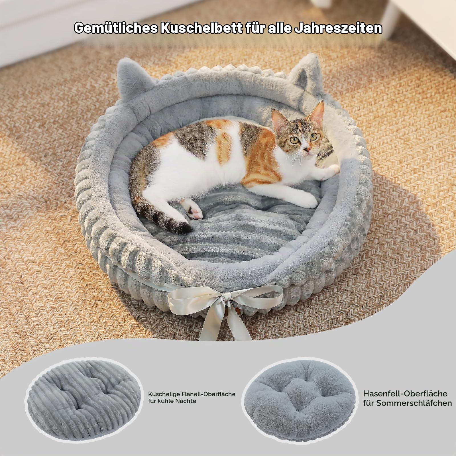 PAWZ Road Katzenbett waschbar Flauschiges Katzenkissen, Katzenschlafplatz-Bettchen (Grau, S)