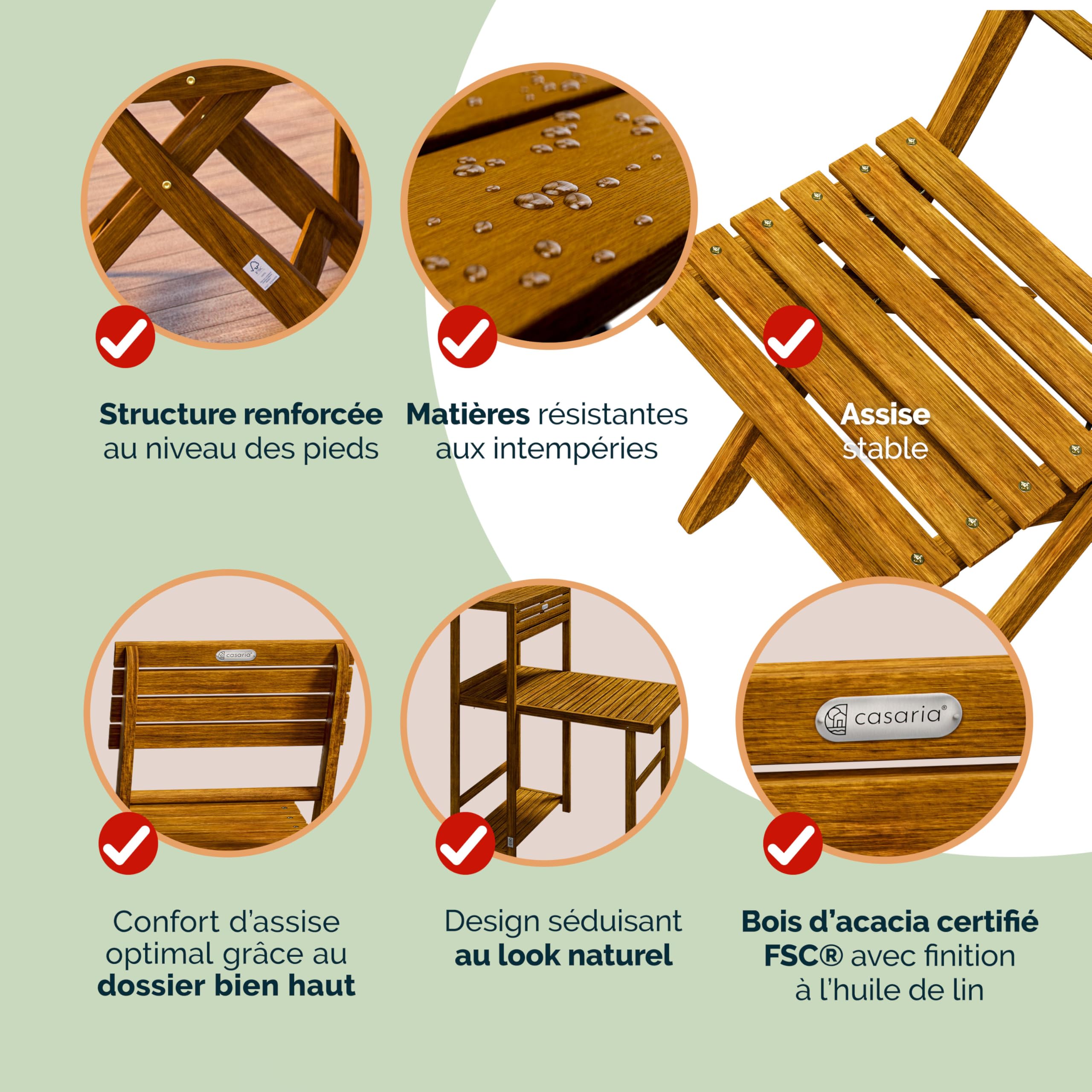 Casaria® Set de Balcon 2 Personnes 3pcs en Bois d'acacia FSC® 94x61x117cm 1 Table 2 chaises unité de Rangement extérieur