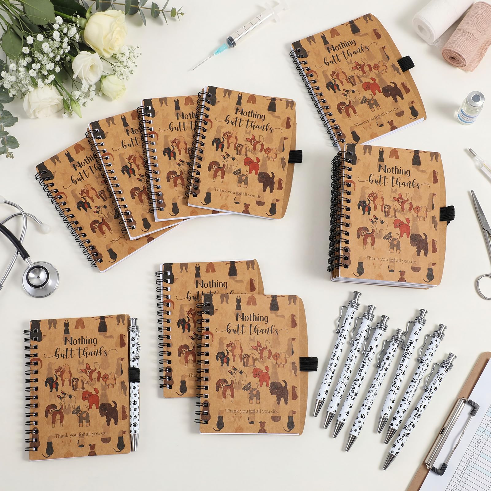Eaasty Lot de 30 carnets de notes en forme de patte de chien - Journal à spirale avec stylo à bille en forme de patte - Cadeau pour femme et homme - Infirmière - Amoureux des animaux de compagnie