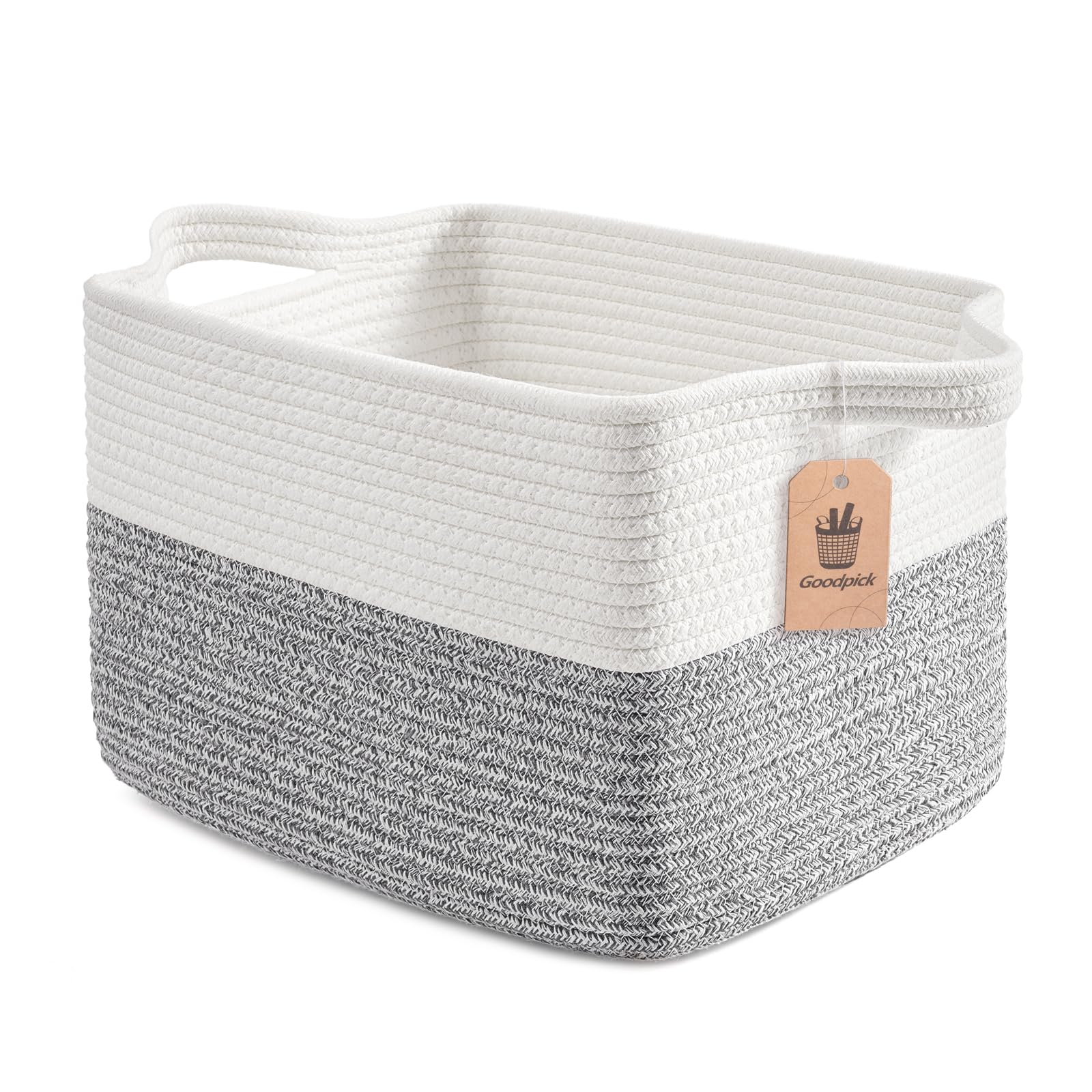 Goodpick Cesto portaoggetti intrecciato, in corda di cotone per organizzare, contenitori per armadio con manici, piccolo cesto portabiancheria per vestiti, asciugamani e scarpe, 33 x 25 x 22 cm