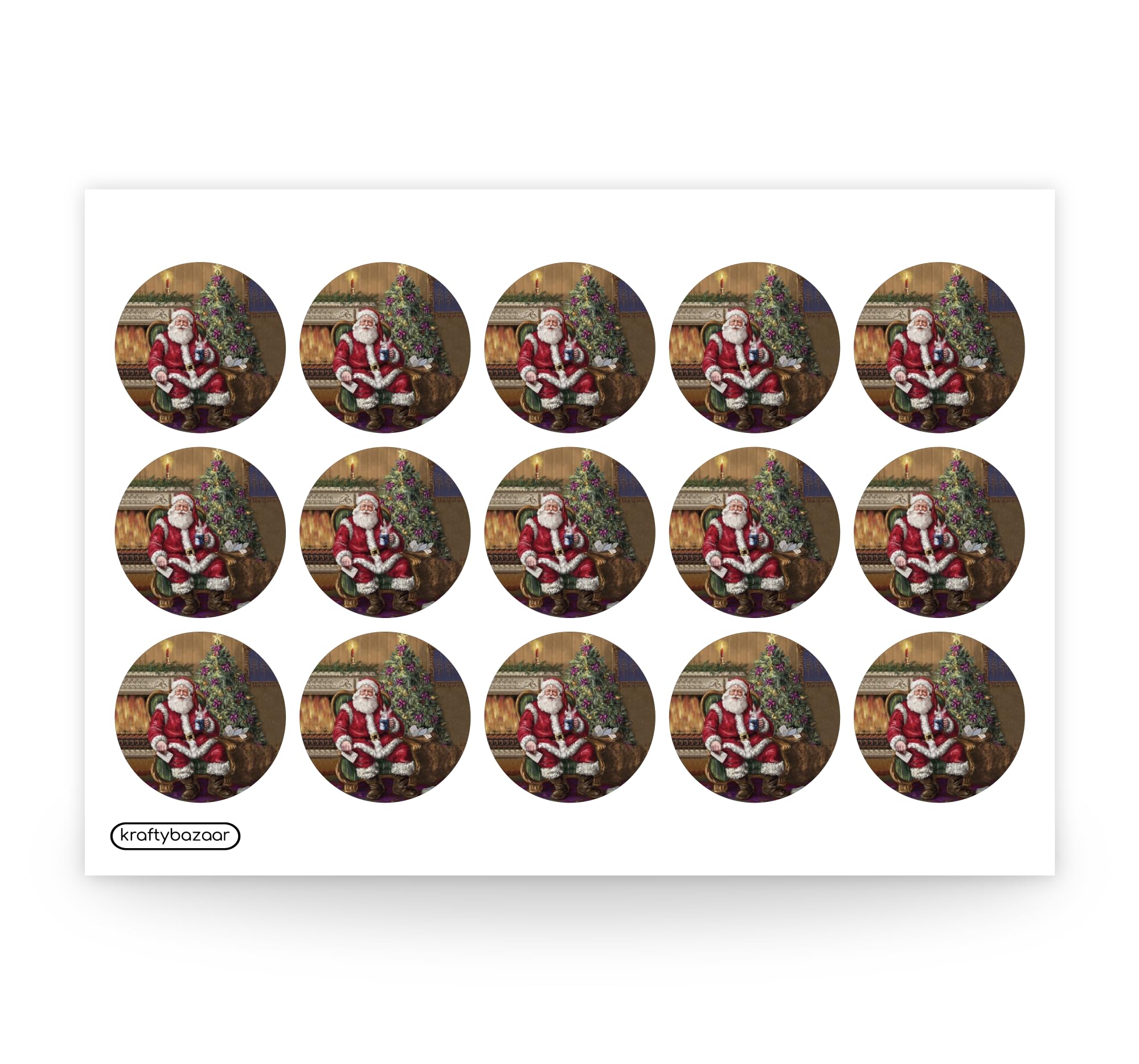 KraftyBazaar Pack of 180 Santa Claus Vinyl Stickers - 37mm Round Self-Adhesive Stickers - Multipack Festive Stationery Craft Decor Vintage Santa Claus Labels