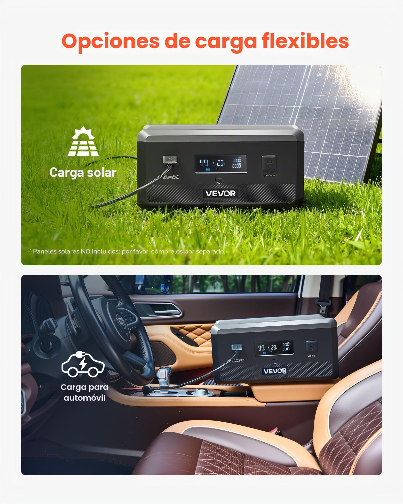 VEVOR Batería Portátil de Expansión Adicional LiFePO4 de 2160 Wh, con 3 Puertos de Salida para Uso Doméstico, Camping, Viajes, Autocaravanas y Emergencias, 387 x 270 x 196 mm, Color Negro y Gris