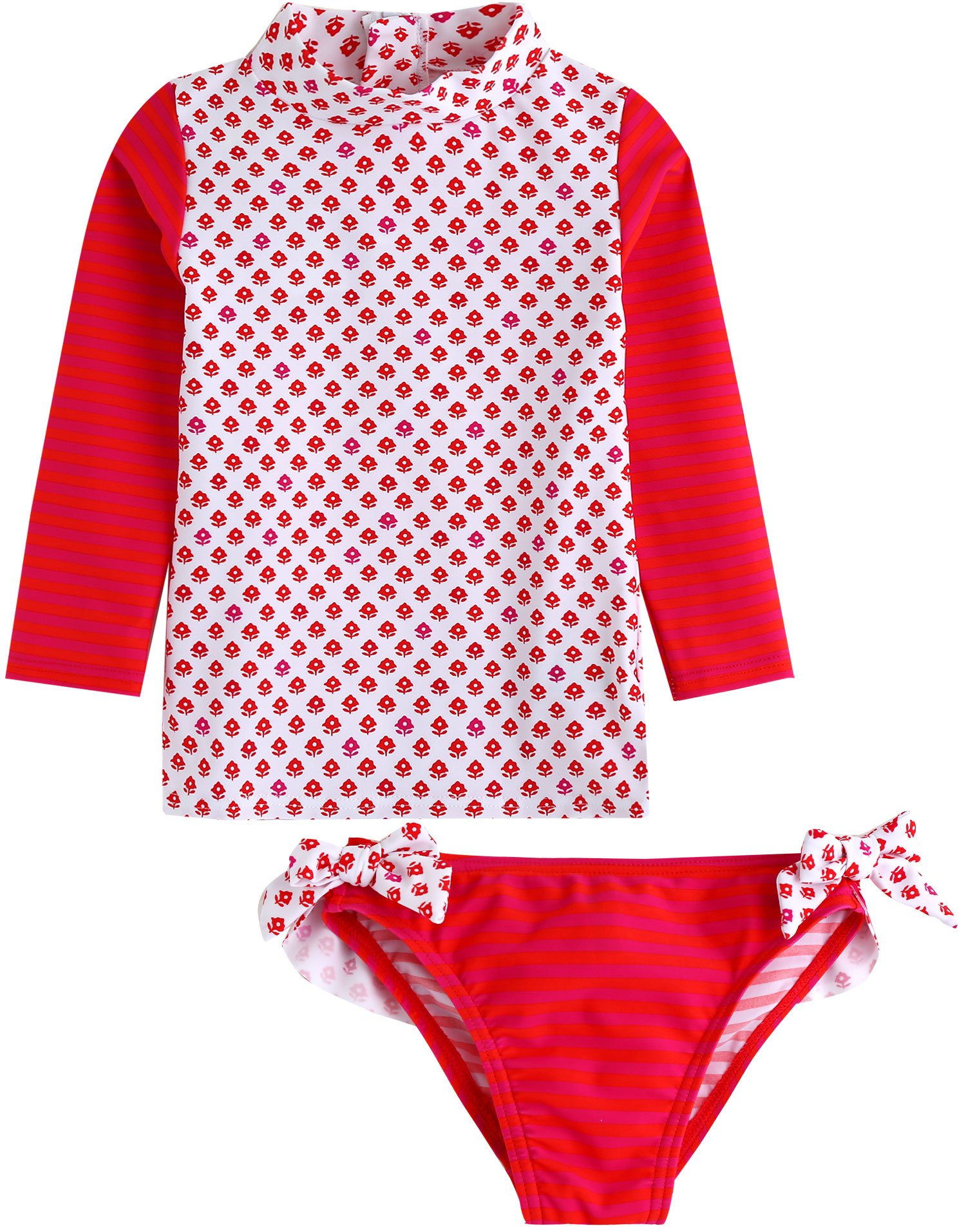 VAENAIT BABY Girls Rash Guard Swimsuit UPF 50+ Long Sleeve Toddler Bathing Suit Ribbon Stawberry Floral Fruit for 2~8Years