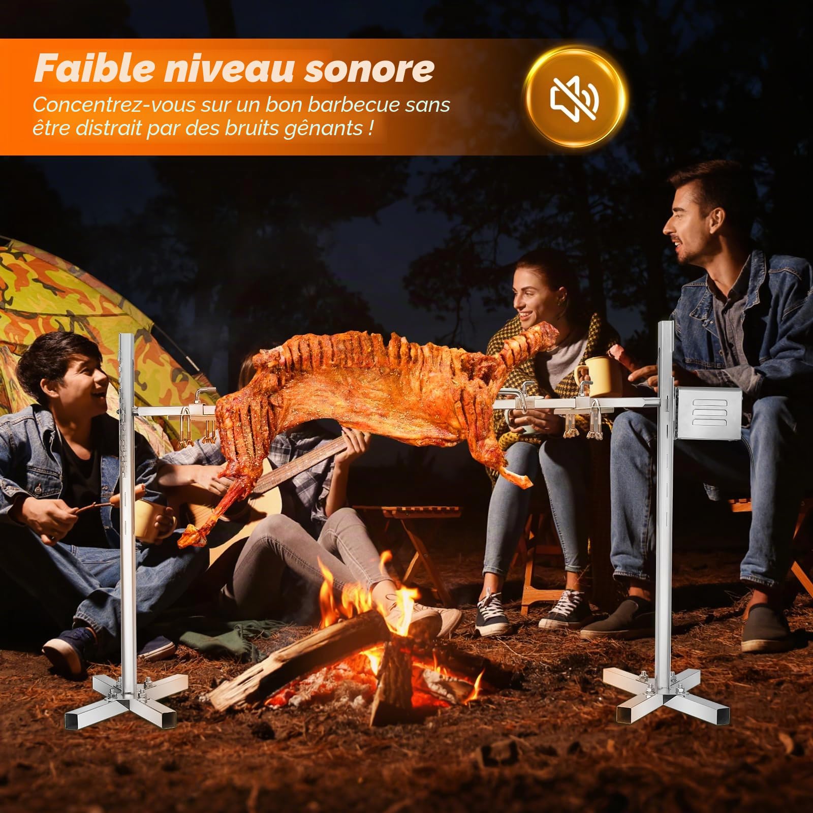 Tourne Broche Barbecue 15w 70kg Moteur Tourne Broche Sp-S40 2.7 RPM Moteur éLectrique pour Barbecue, Poulet, Porc, ChèVre GrilléE à L'ExtéRieur