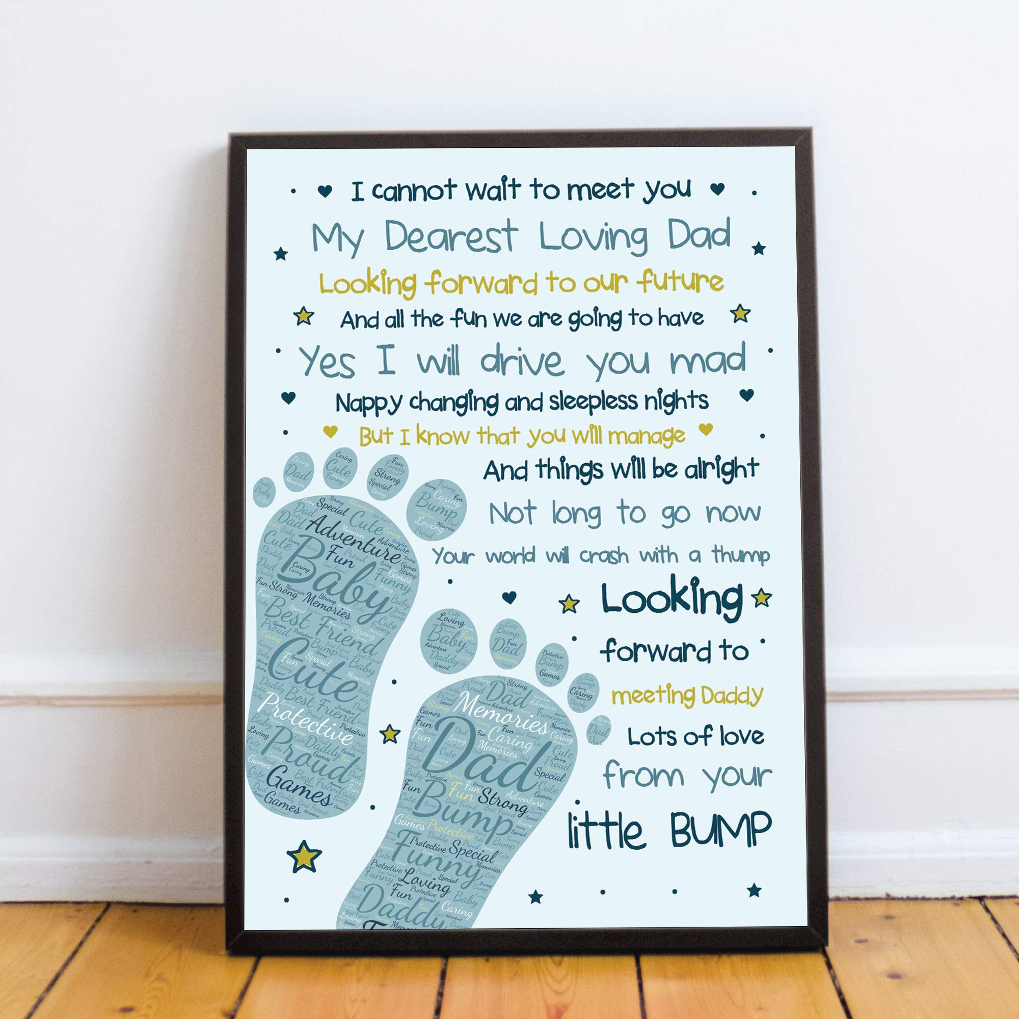 Red Ocean A4 Print With Black Frame - Meet Dearest Loving Dad Fathers Day Daddy To Be Gifts From The Bump Baby Poem Gifts For Dad Him Keepsake (A4 Print With Black Frame - Meet Dearest Loving Dad)