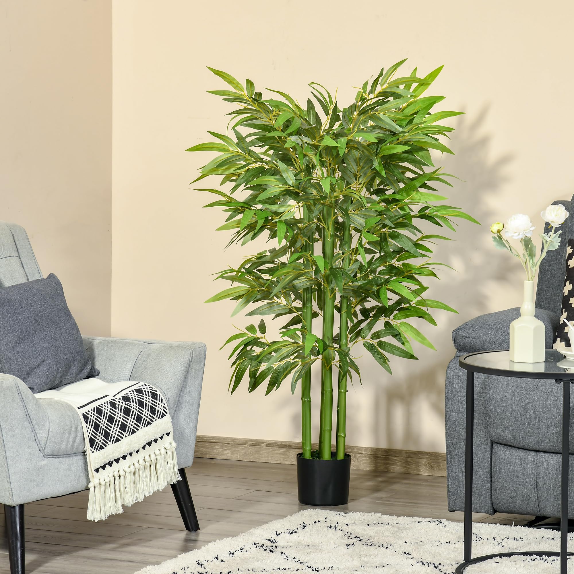 HOMCOM Plante Artificielle Bambou Arbre Artificiel avec Pot 140 cm Vert | Fausse Plante, Décoration Maison, Bureau, Salon, Chambre